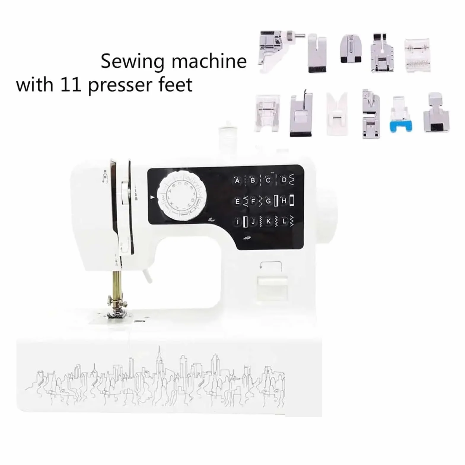Máquina De Coser Con 12 Patrones Puntadas Incorporados, Miniluz Nocturna Portátil For El Hogar, Stent Metal Inverso Potente Silenciosa Y Estable(Sewing machine B)