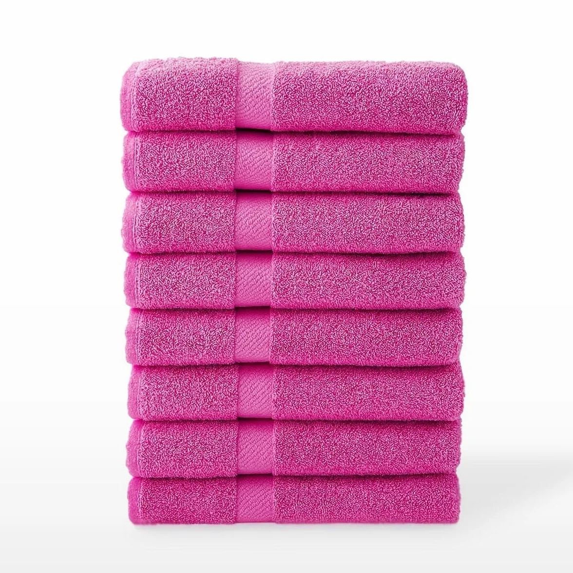 Juego de 8 Toallas de Ducha Color Fucsia 100% algodón Rizo de 140x70 cm | Tejido suave de gran gramaje con alta absorción. Aptas para lavadora, de uso diario.
