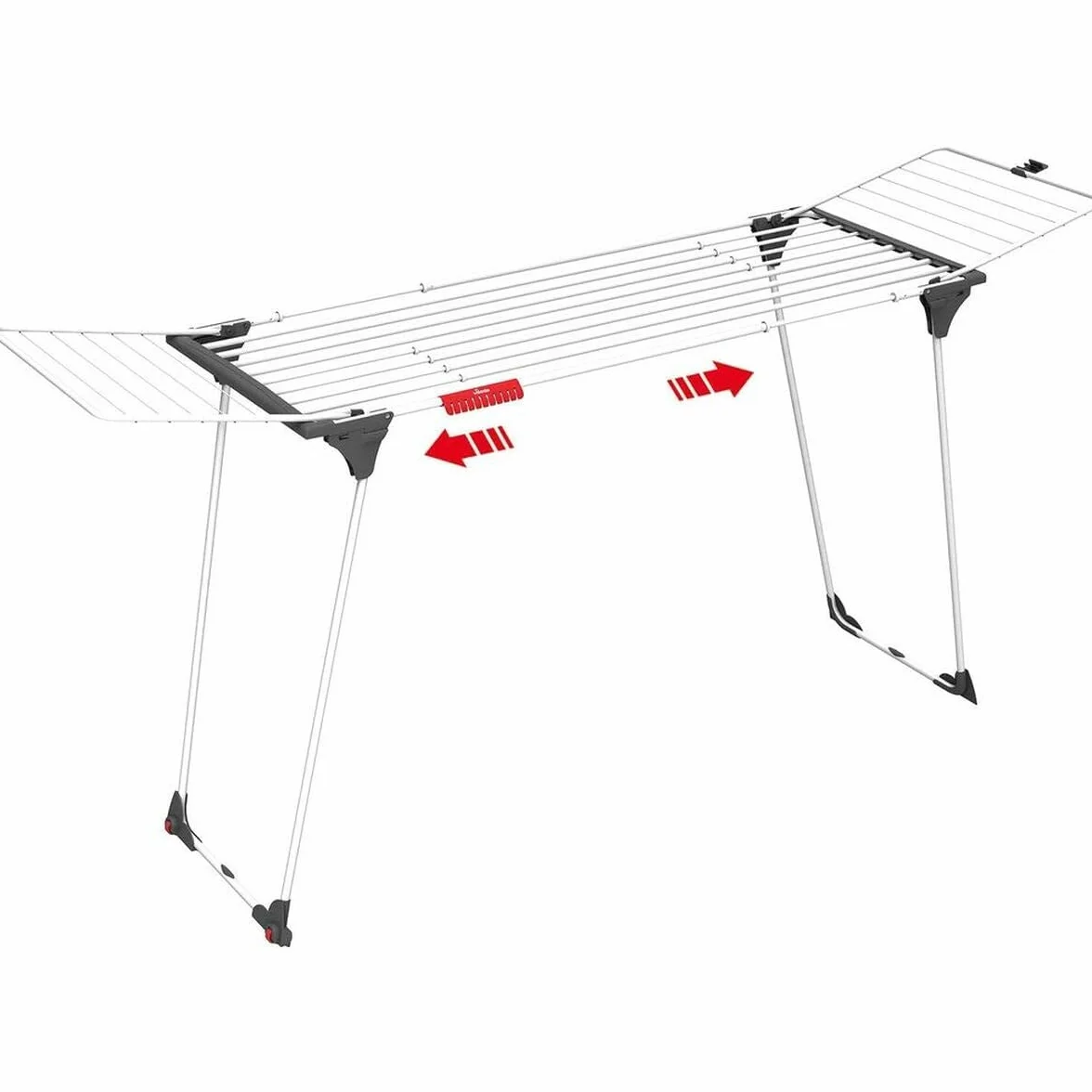 Vileda Infinity Tendedero Extensible de acero, espacio total de tendido de 27 metros, soporte para artículos pequeños, dimensiones abierto 186-257 x 57 x 100 cm, color blanco