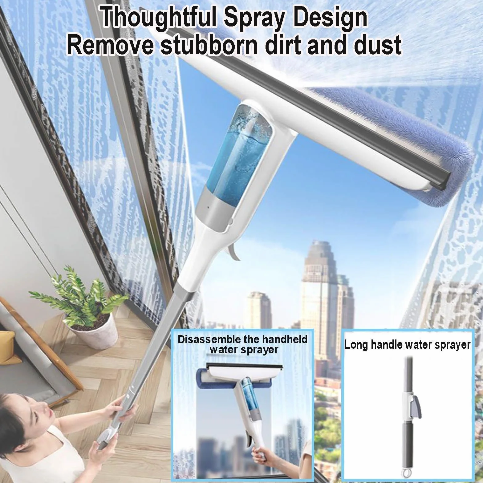 Limpiacristales 3 en 1 con Mango Telescópico Incluye 5 Paños de Limpieza Limpiacristales en Spray de Doble Cara Adecuado para Múltiples Escenarios