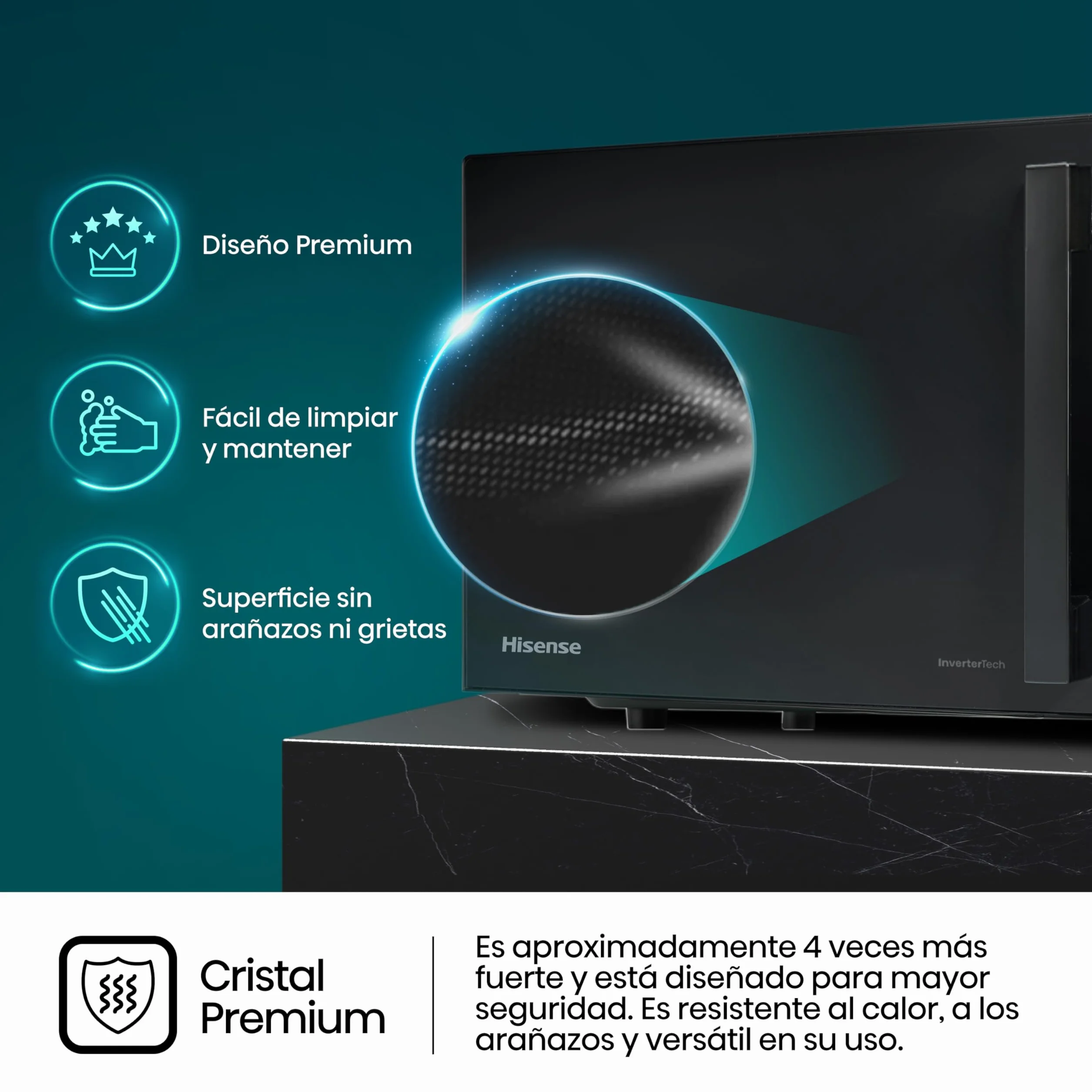 Hisense H20MOBP1HI Microondas 20L 700W Inverter Expert Descongelación Rápida Calentamiento Uniforme Revestimiento Cerámico
