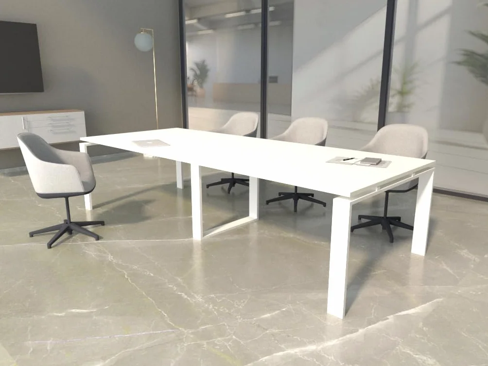 Mesa de 240x100 con Estructura metálica Marco Abierto Blanco y Tablero melaminado Ideal para Sala de Juntas, reuniones, conferencias (White)