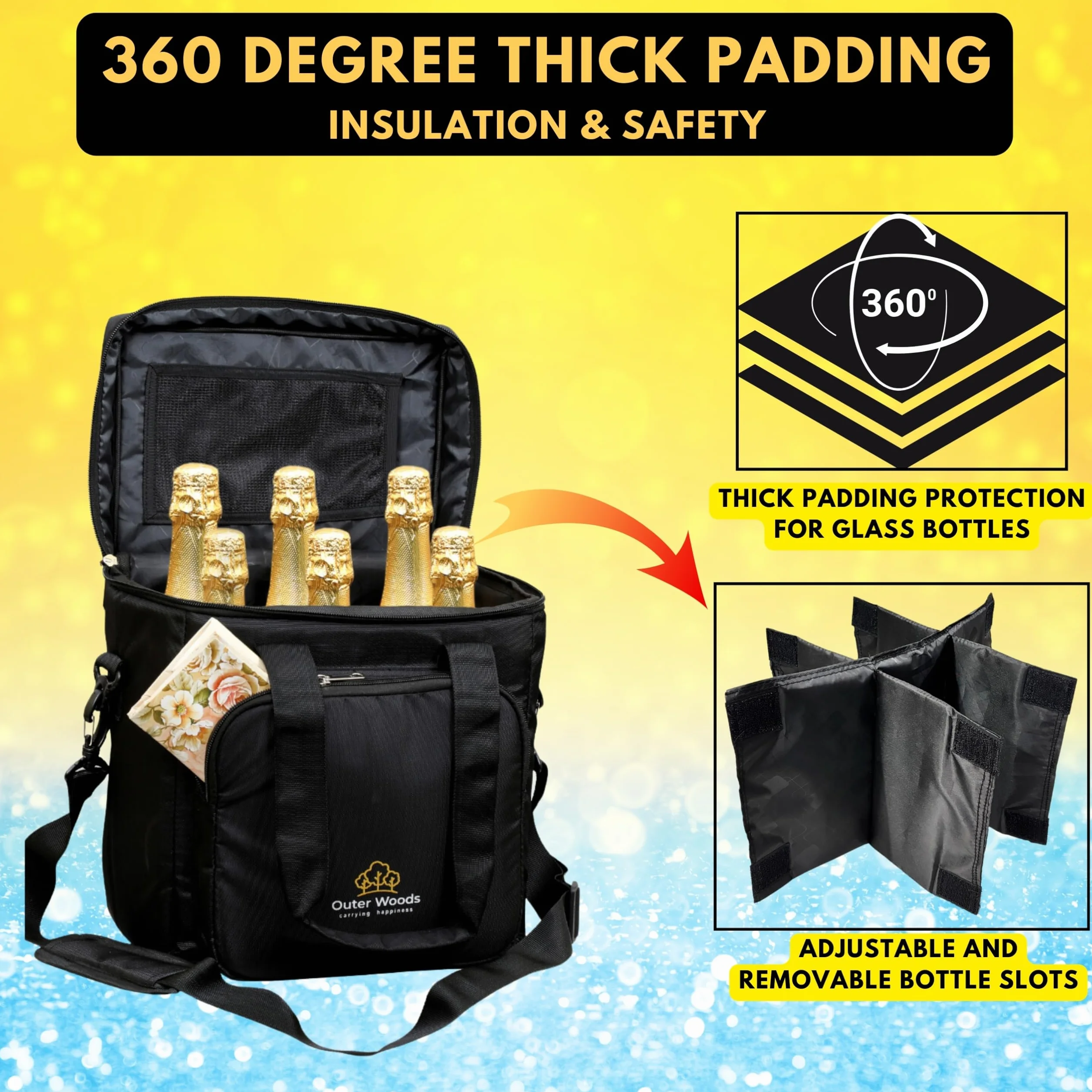 Bolsa térmica aislada para 6 botellas con paquetes de gel de hielo, portador de vino y cerveza, se adapta a 6 botellas de tamaño completo