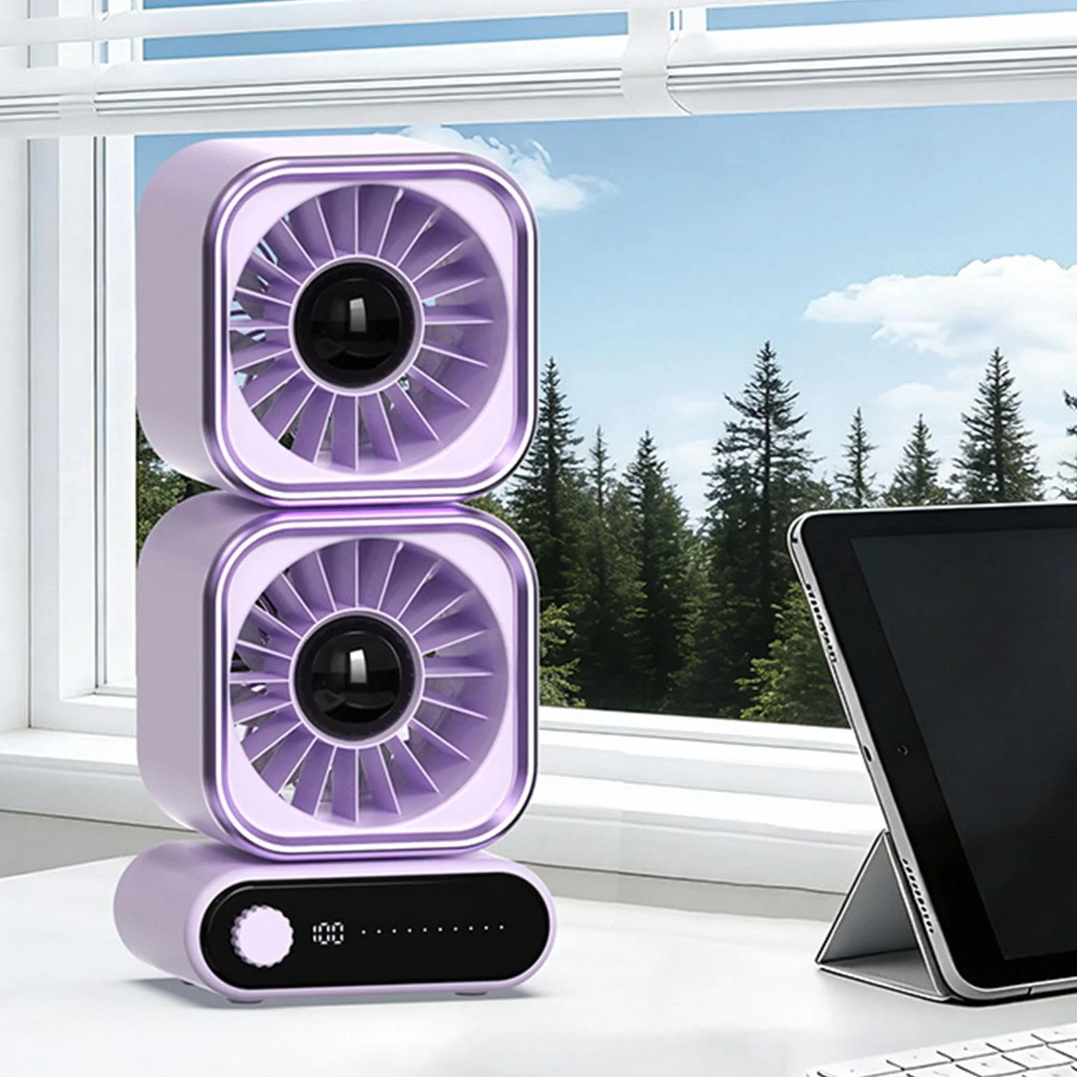 Ventilador de escritorio 100 Velocidades Ajustable Oscilación Automática | Ventilador Mesa Recargable Para Hogar Apartamento Dormitorio Residencia Escuela Oficina Hotel Salón
