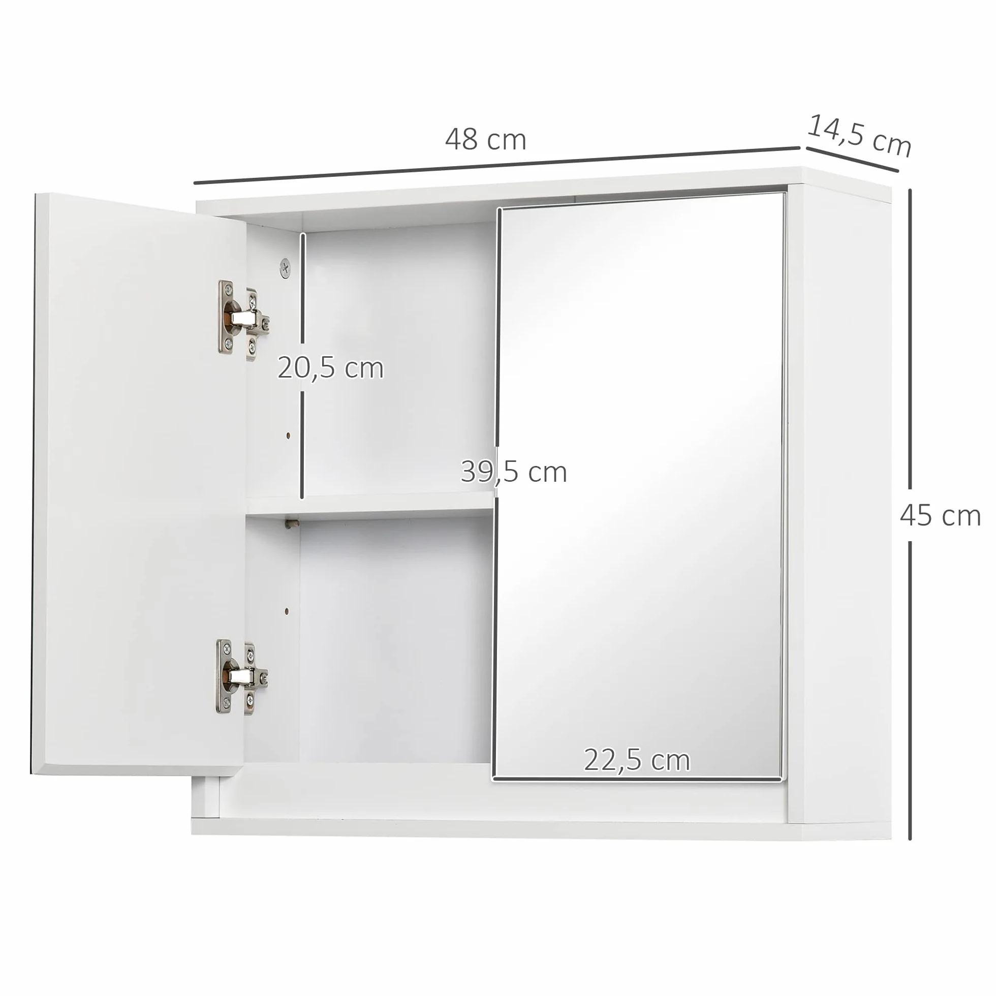 HOMCOM Armario de Baño con Espejo con 2 Puertas y Estante Ajustable Mueble Colgante de Baño para Aseo Estilo Moderno 48x14,5x45 cm Blanco