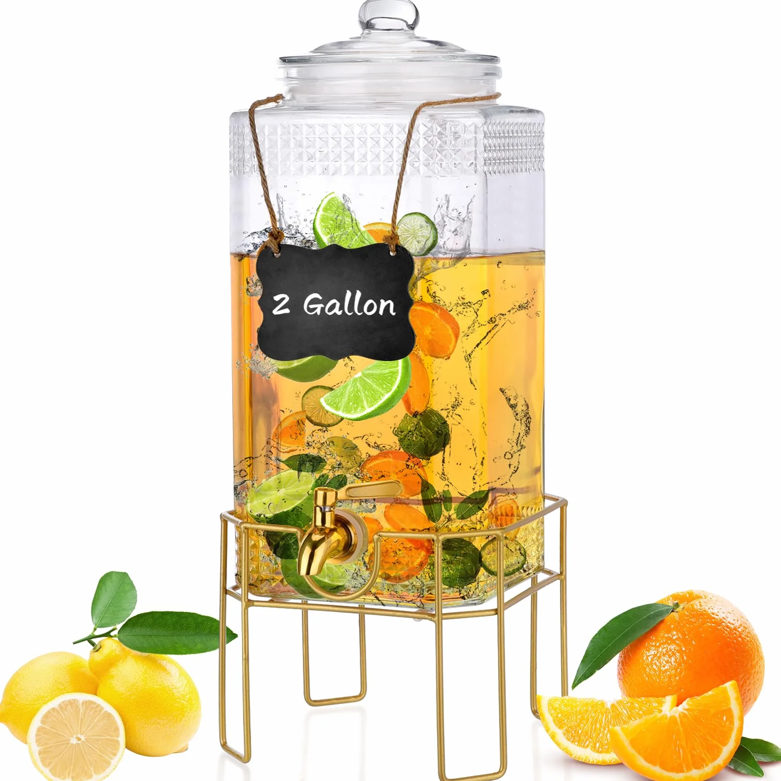 Dispensador de bebidas, dispensadores de bebidas de 2 galones para fiestas, dispensador de bebidas con soporte, tapa de vidrio y espiga de acero inoxidable a prueba de fugas, ideal para limonada,