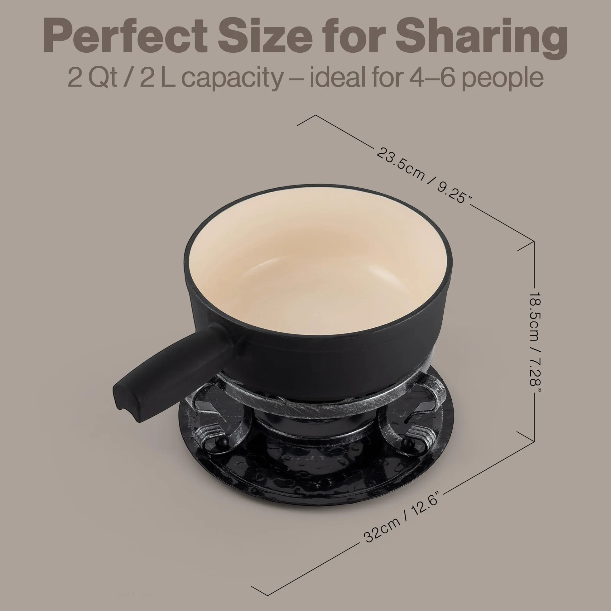 Swissmar KF-66513 Lugano - Juego de fondue de 9 piezas, hierro fundido/acero inoxidable, negro mate, 2 L, juego de fondue multiusos para carne, queso y chocolate, en caja de regalo