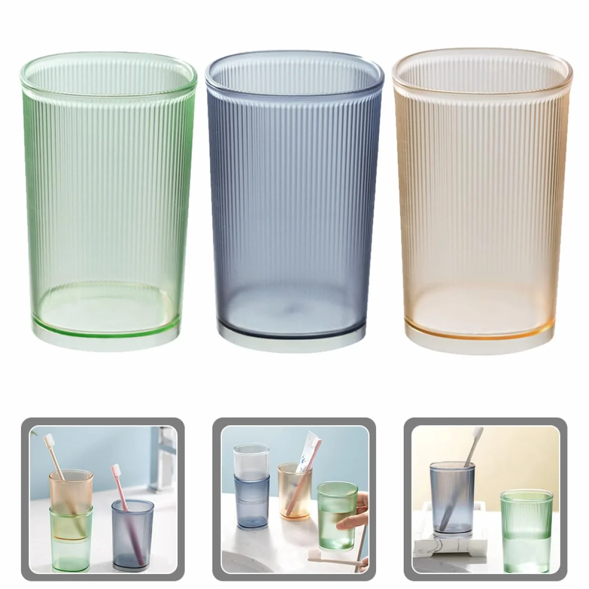 Vasos para Cepillos de Dientes 500ml, Pet Resistente, Apilable, Acabado Mate, 3 Piezas