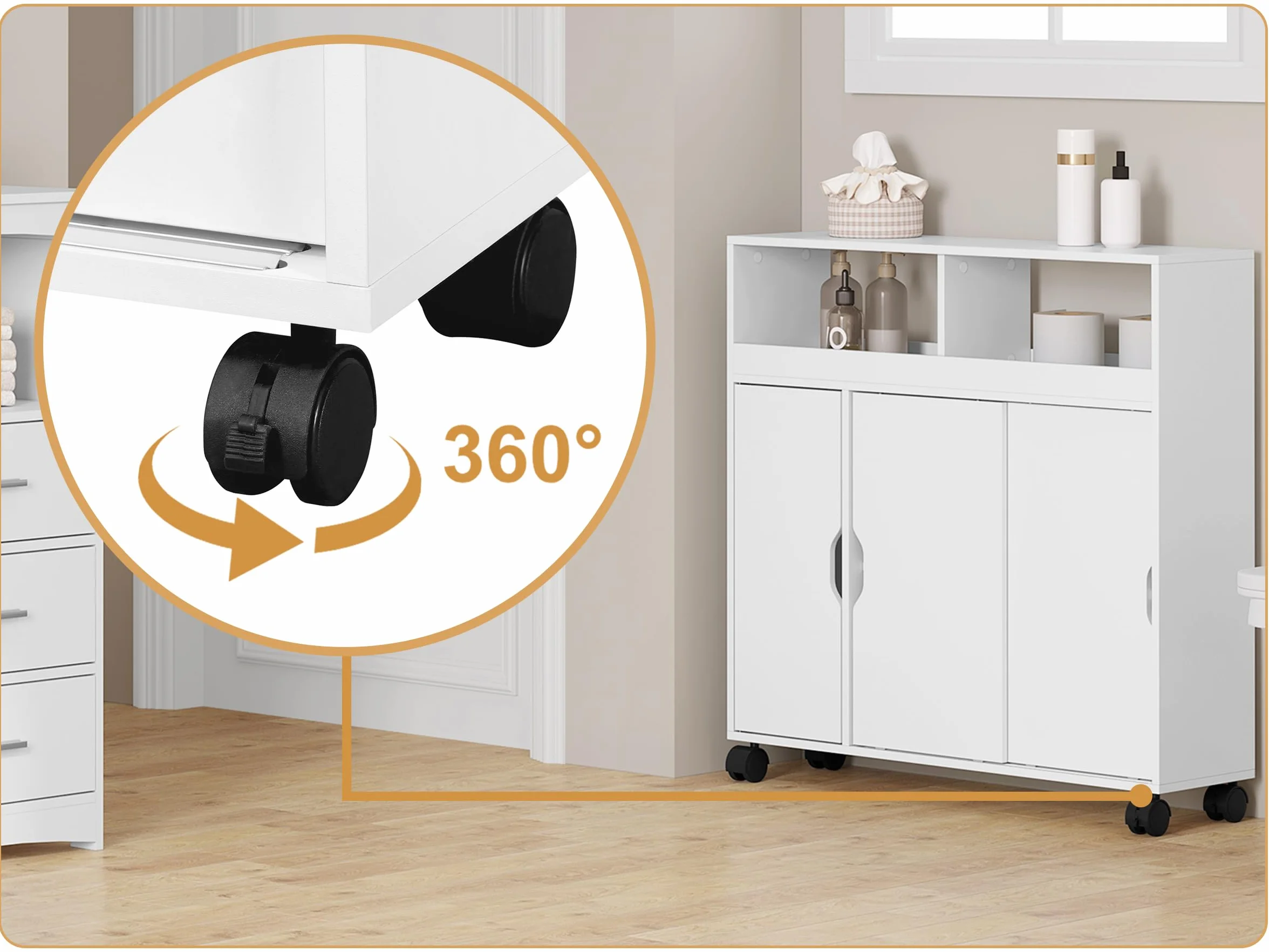EUGAD Carrito de Almacenamiento, Armario de Baño con Ruedas, Estantería Multifuncional, Carrito de Cocina, Mueble Auxiliar Baño, Ahorro Espacio, Blanco, 70x20x71,5 cm