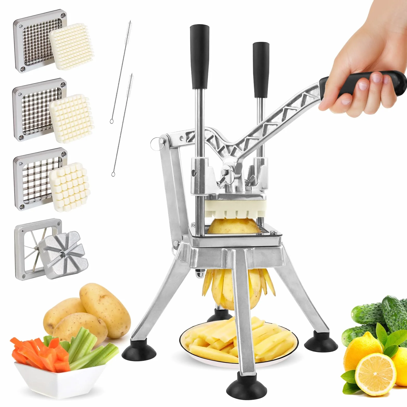 Anatole Cortador de Patatas Fritas Profesional Vertical con 6mm 9mm 13mm Cuña Cuchillas de Acero Inoxidable Cortador de Frutas y Verduras Manual para Zanahoria Pepino Cebolla Manzana Limón