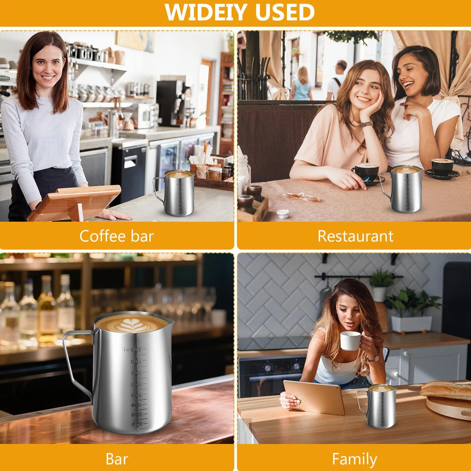 Jarra Medidora de Acero Inoxidable 1 L Vaso Batidora para Bar Cafetería
