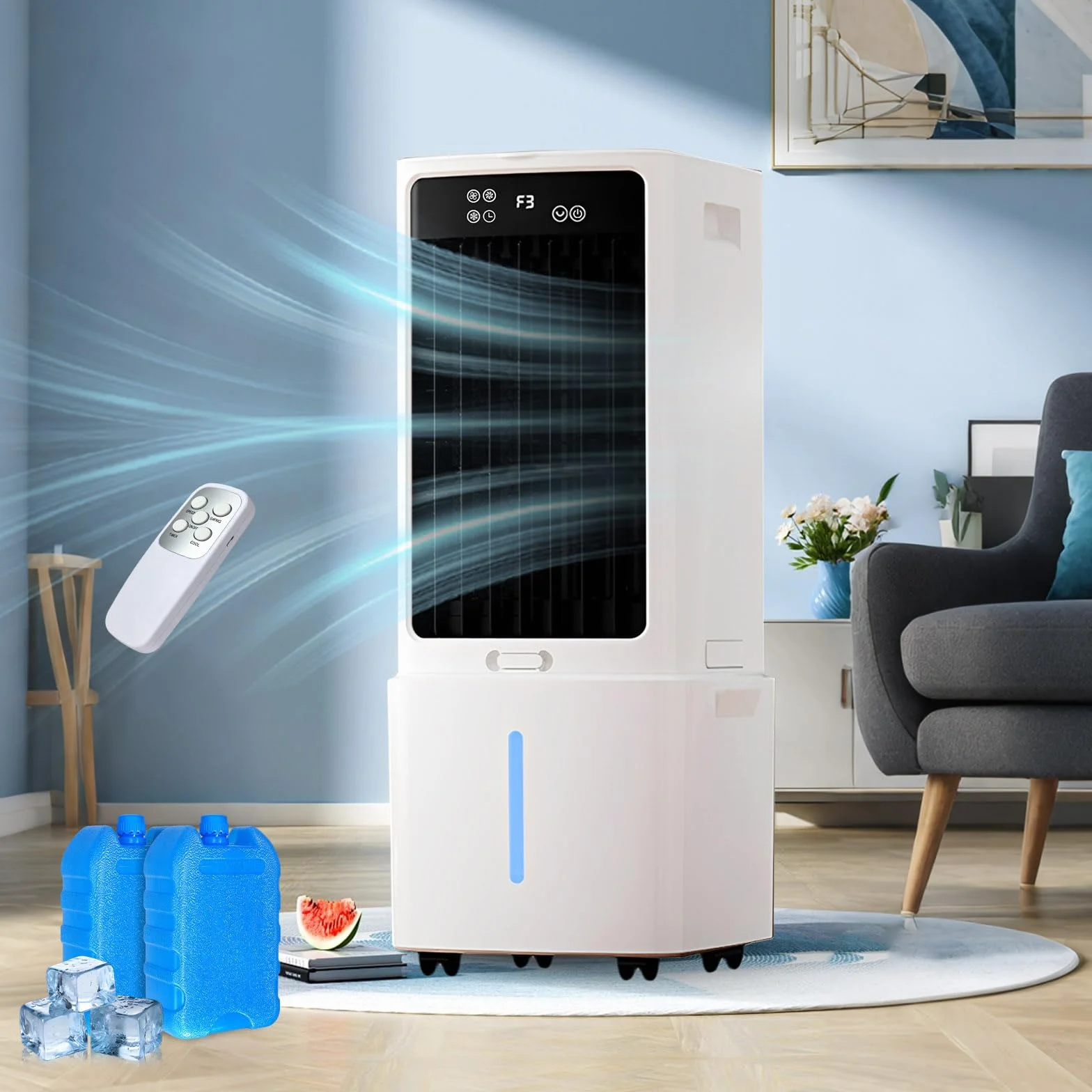 12L Climatizador Evaporativo Digital con Mando a Distancia, 2 Acumuladores Hielo, Modo Sueño Silencioso