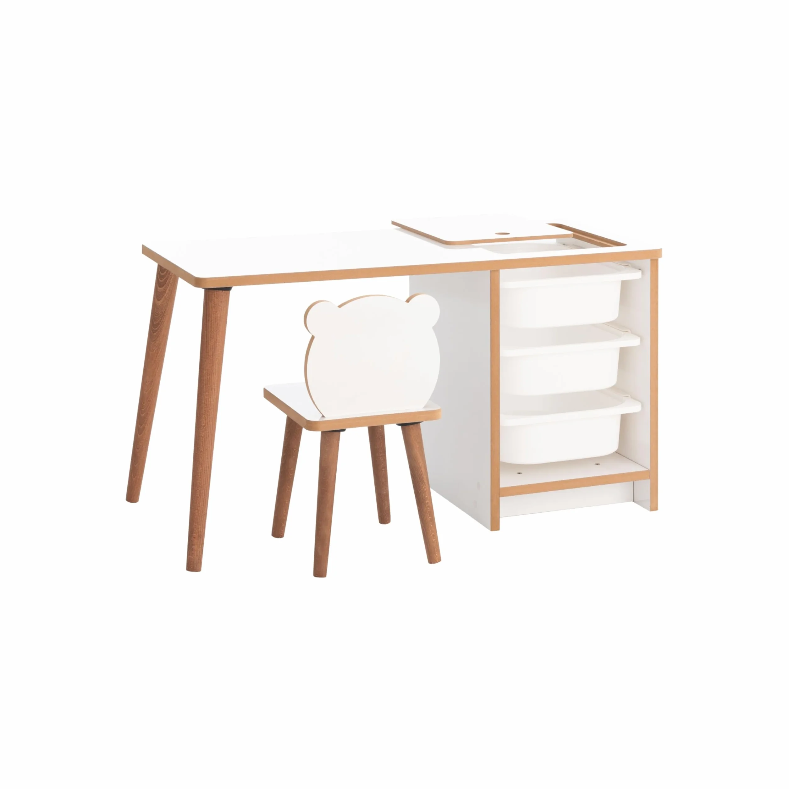 Escritorio Infantil con Silla y Cajones Pupitre Mesa de Juegos Blanco y Madera 90x42x51 cm Soho