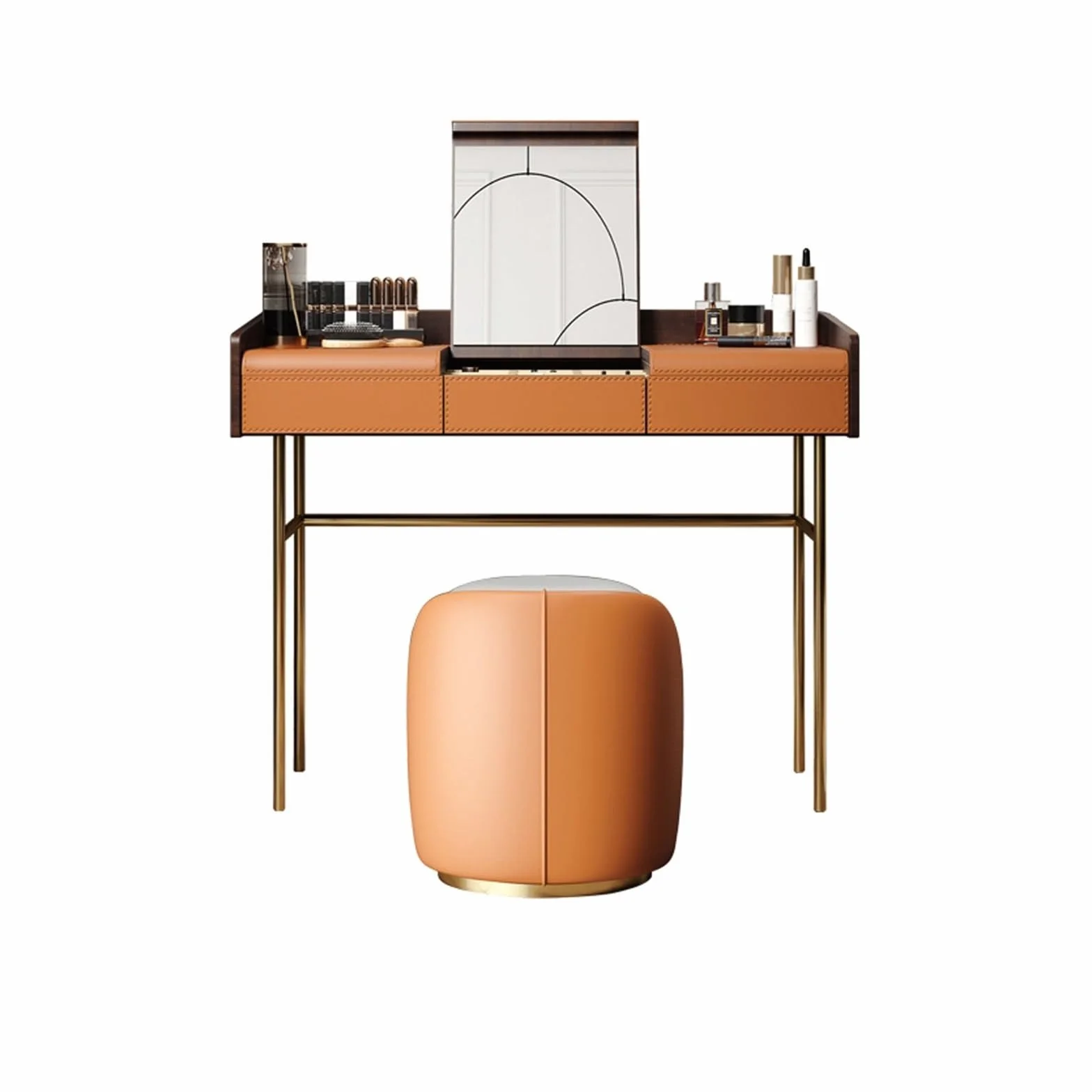 Juego de tocador de dormitorio gris con taburete abatible de madera con espejo oculto para el hogar, ideal para madres y mujeres
