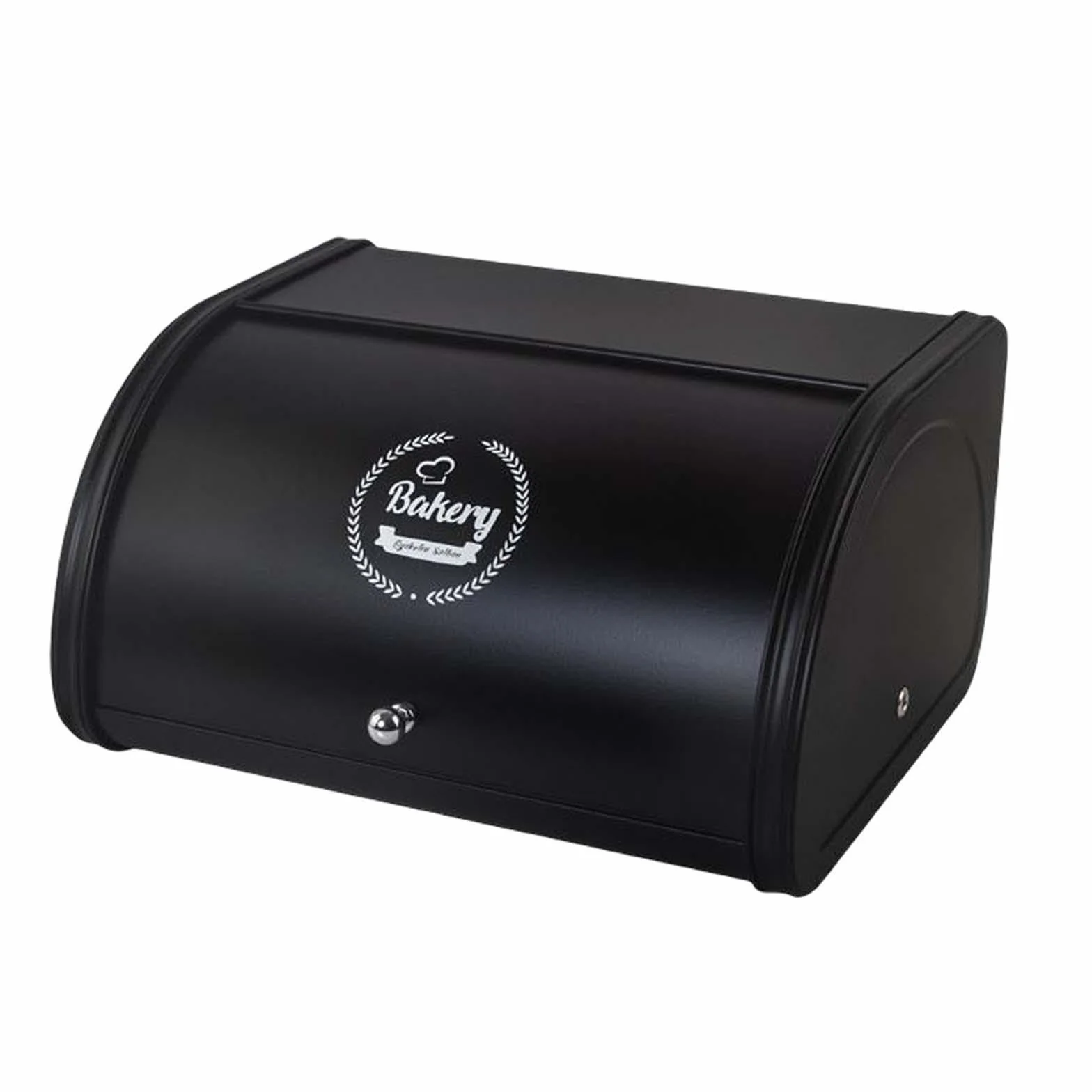 Contenedor de pan elegante de metal con tapa enrollable. Ideal para organizar la encimera de la cocina y para repostería en casa. Caja de metal con, Negro, 315 x 255 x 170 mm