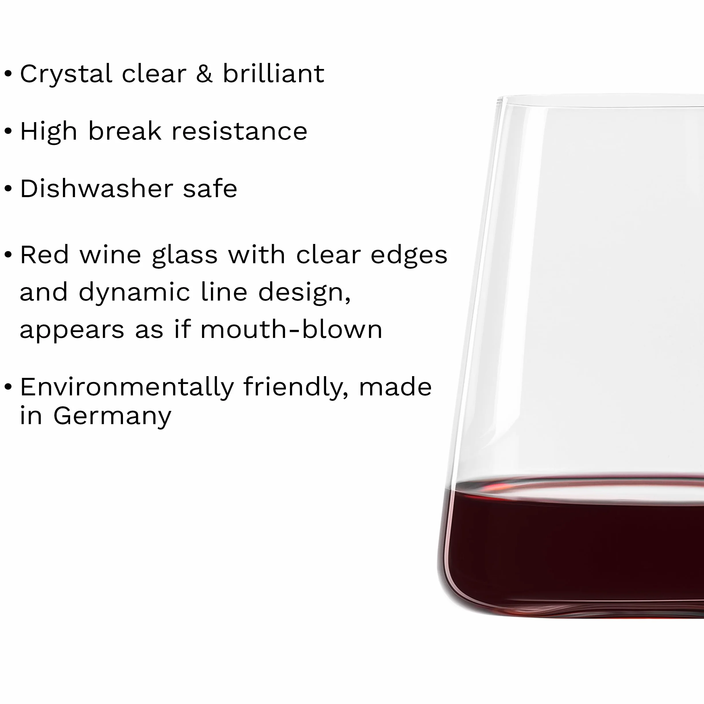 Stölzle Lausitz Juego de 4 copas de vino tinto sin tallo (Power). Copas de vino de cristal sin tallo aptas para lavavajillas (17.5 onzas líquidas). Juego de 4 copas de vino sin tallo resistentes a la