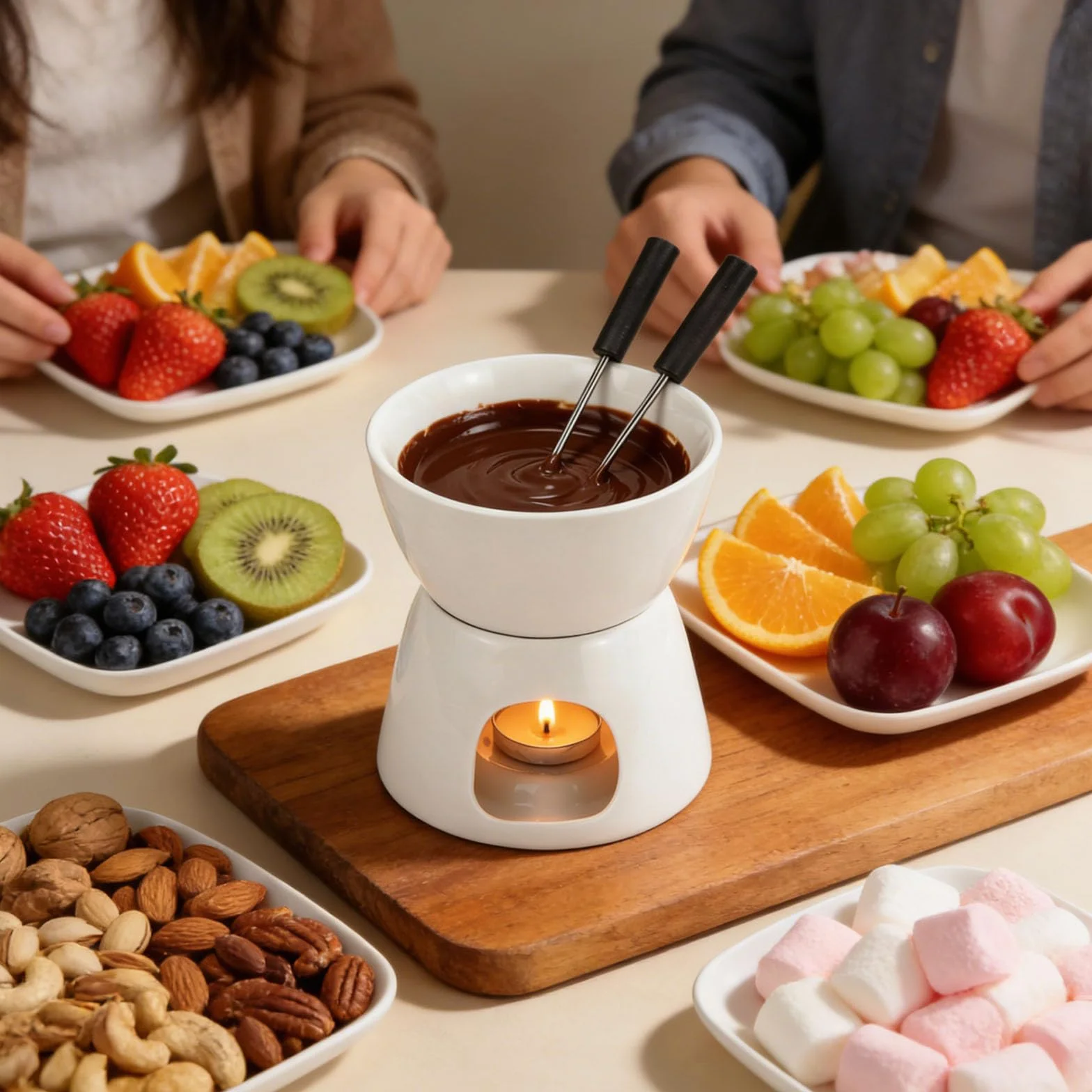 Set de Fondue de Chocolate 300 ml – Olla de Cerámica con 2 Tenedores, Mini Cazuela