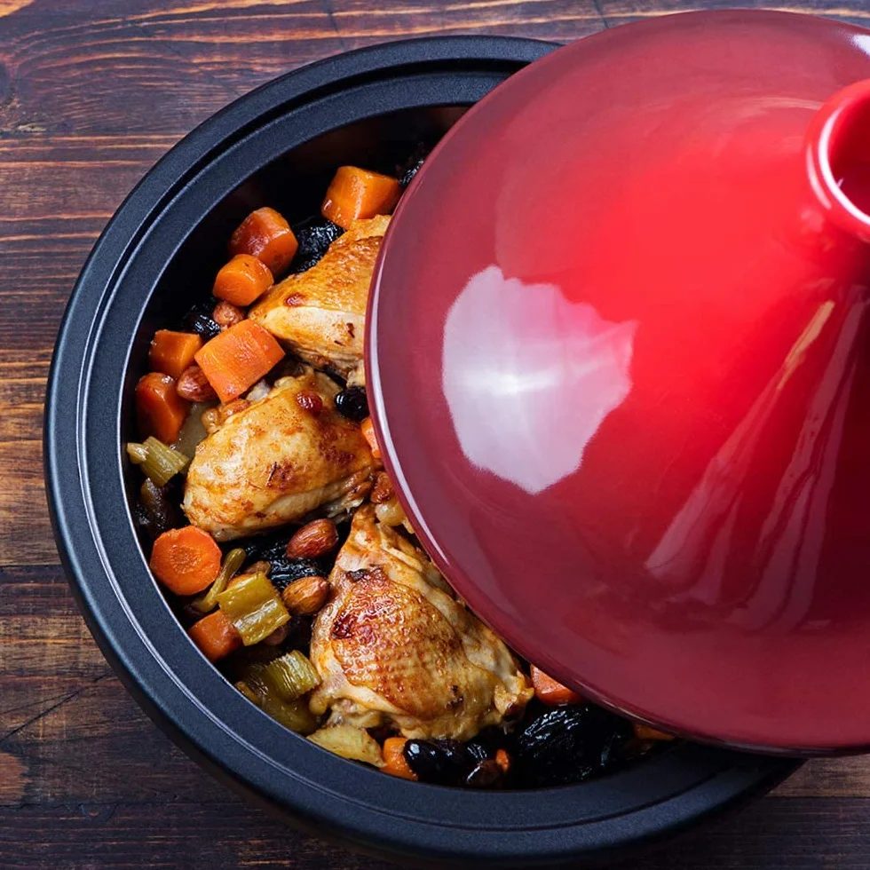 Kook Tajine marroquí, olla de hierro fundido esmaltado, tajín con tapa cerrada en forma de cono de cerámica, 3.3 cuartos de galón (cerámica)