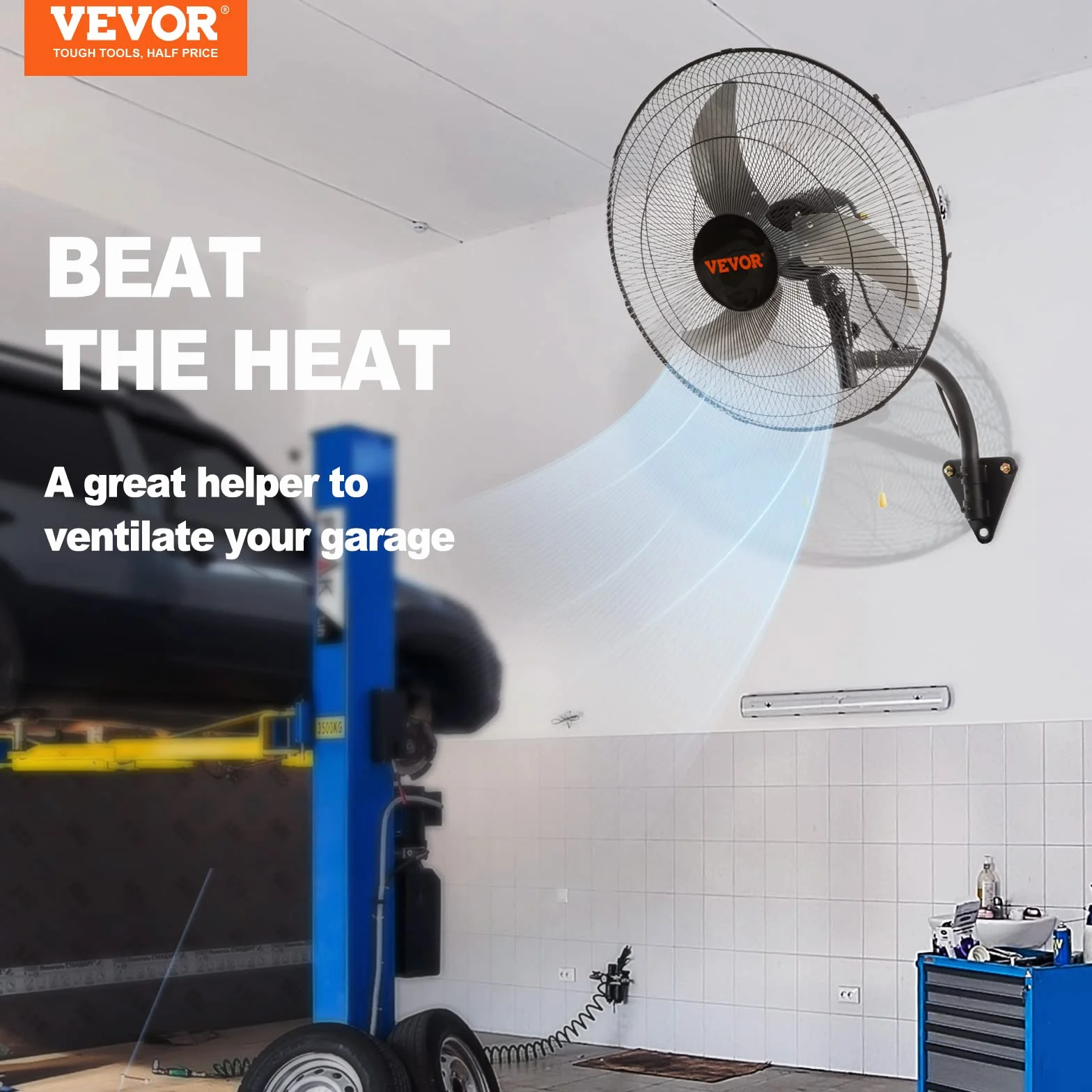 VEVOR Ventilador de Montaje en Pared, 44,45 cm, 3 Velocidades de Alta Velocidad Máx. Ventilador de Pared Industrial Oscilante de 4000 CFM, Comercial o Residencial para Almacén, Invernadero, Negro