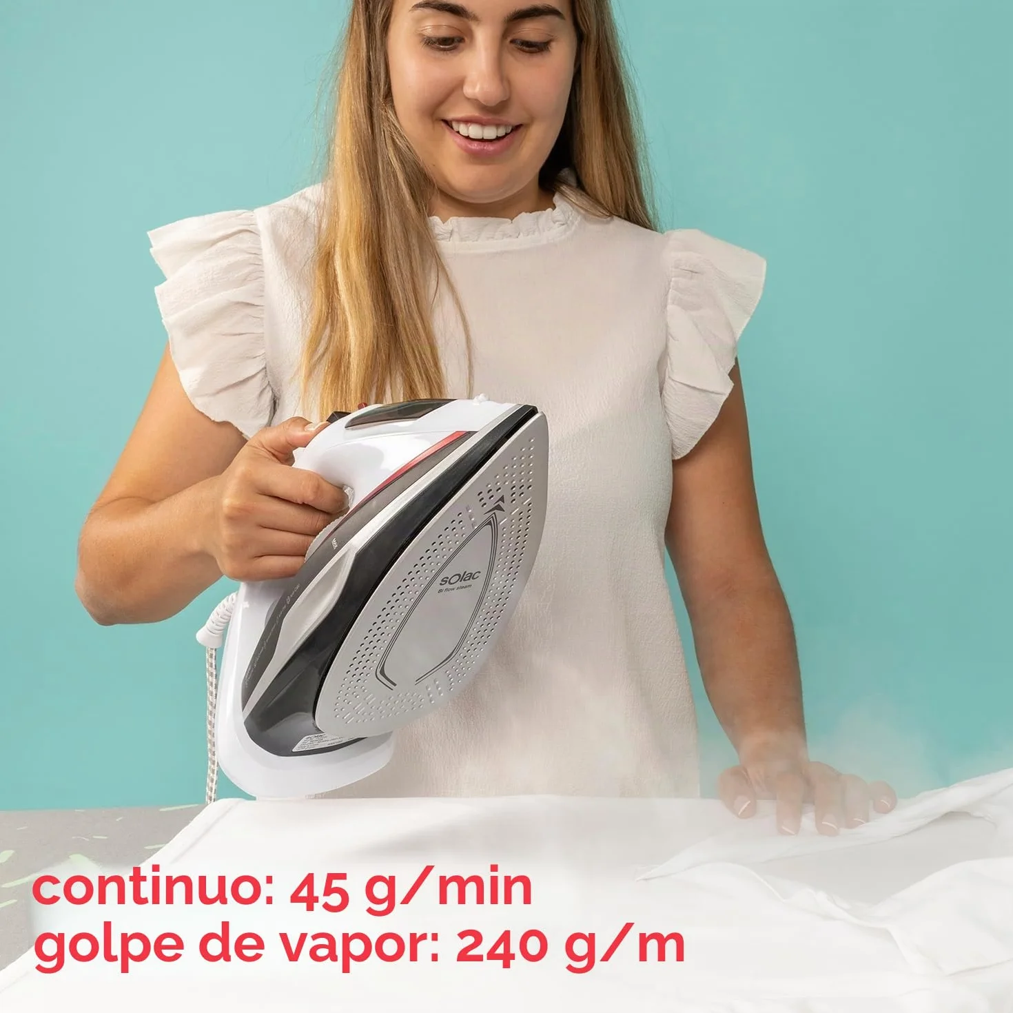 Solac – Plancha Vapor Optima Extreme 3.2 | 3200W | Golpe vapor 240g/min | Suela Bi-Flow Steam | Antical | Antigoteo | Rápido calentamiento | Autolimpieza | Blanco