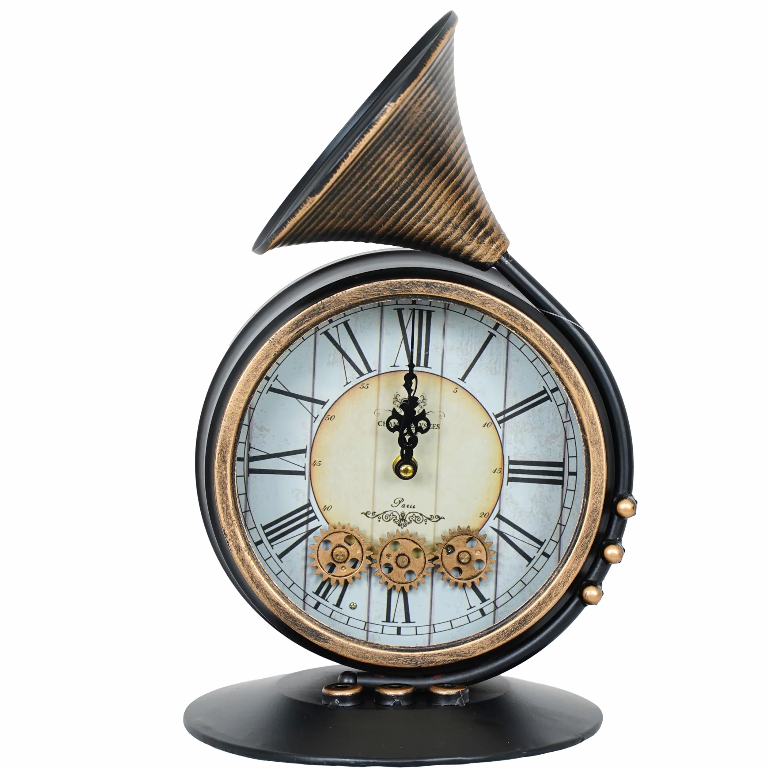 Relojes Stilé de pared, estante y apoyo, diseño único con engranajes a la vista, estilo industrial y Steampunk para decorar con personalidad cualquier ambiente (22,5 x 23,5 x 39 cm de altura)
