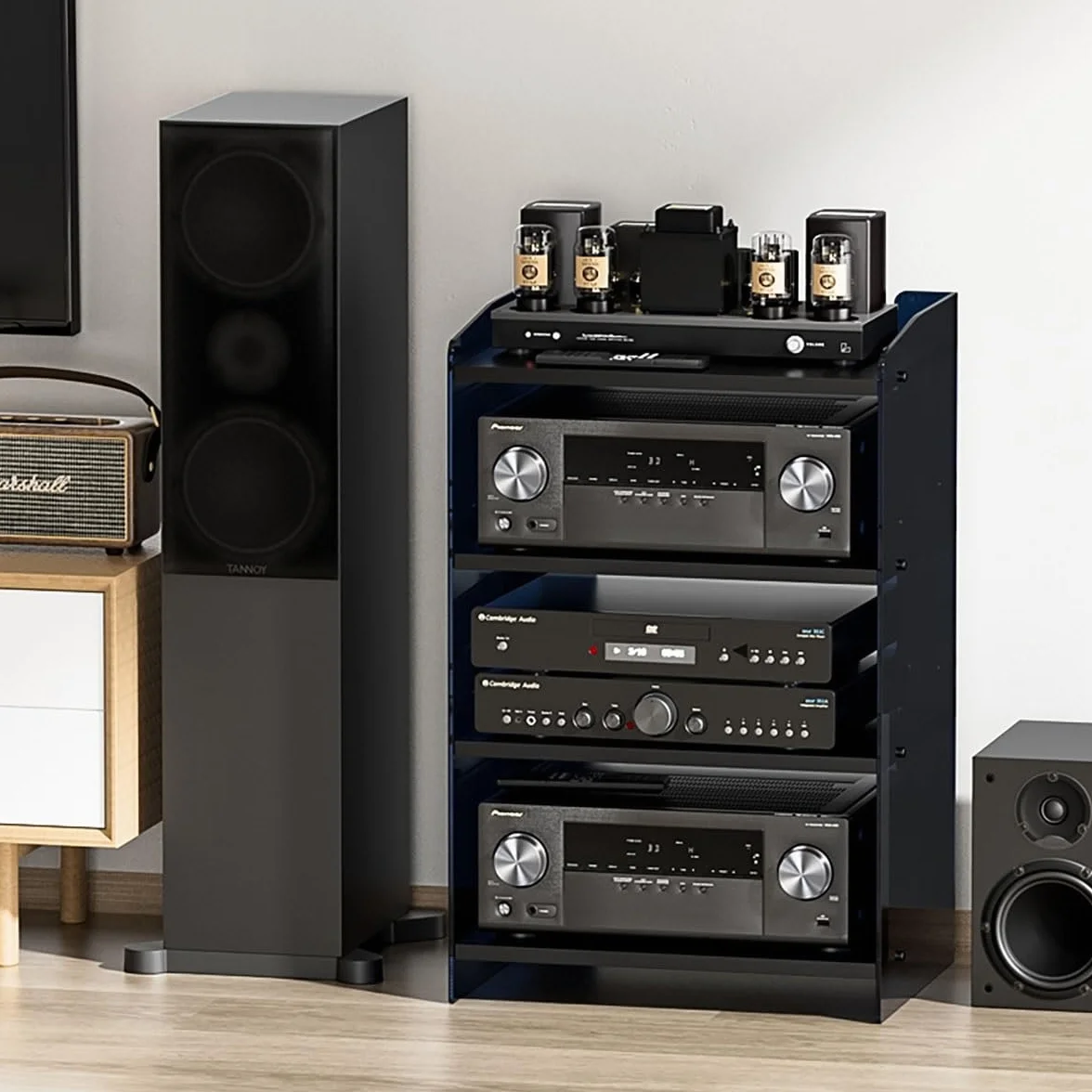 Mueble Equipo HiFi Estéreo Supports, Gabinete AV Moderno, Gabinete De Audio HIFI Multicapa, Para Equipo De Audio Y Vídeo Amplificador Gabinete De Componentes De Vídeo Para Sala De Estar(Yellow,H60.6cm