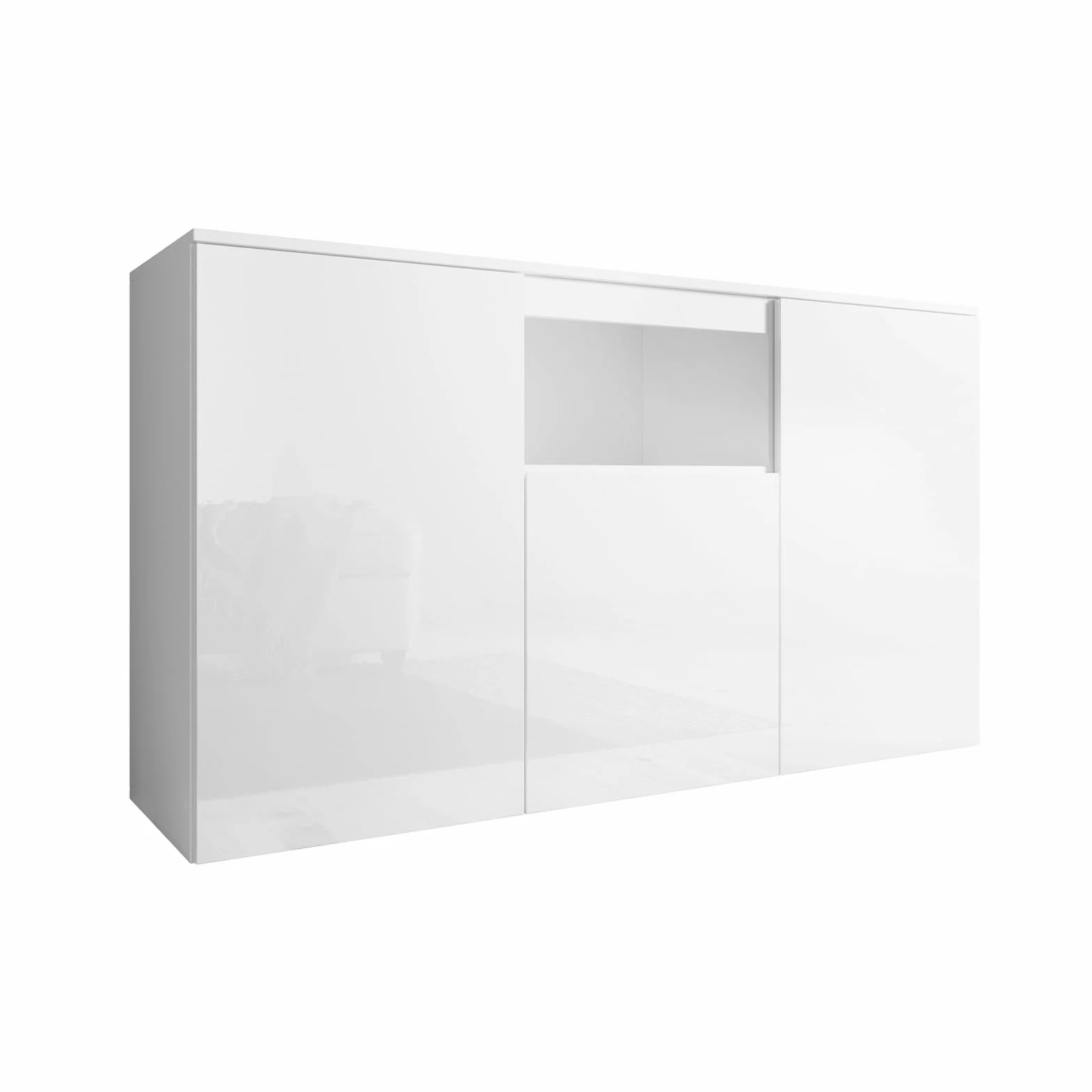 MB Muebles Bonitos, Aparador Nevada para Salón Moderno, Mueble de Melamina Brillo, Color Blanco, 140x82x40cm
