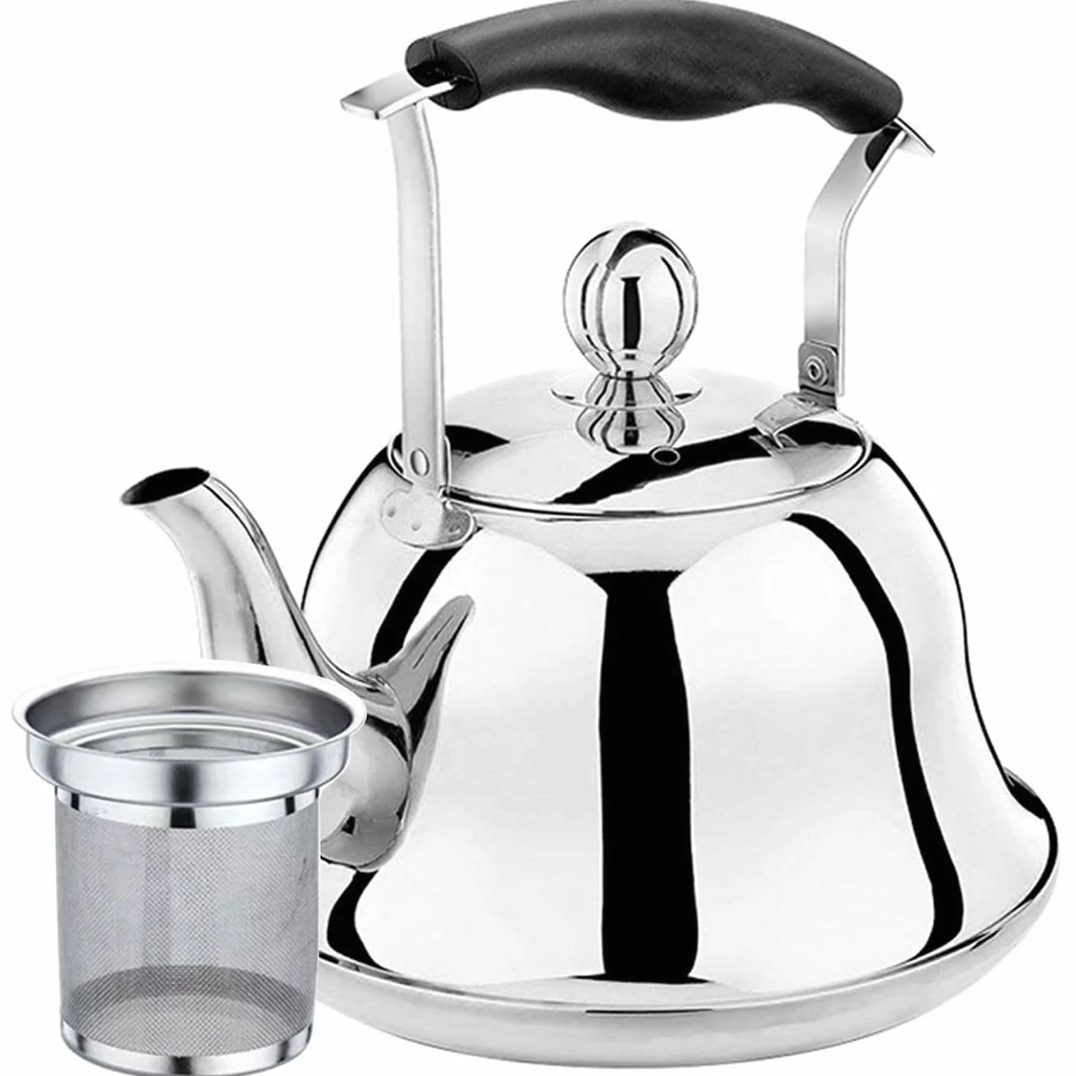 Hervidor de Agua de Acero Inoxidable Apto para Uso alimentario, para Estufa, con infusor, con Silbato Potente, Ideal para té, café y Leche (1,5 L).