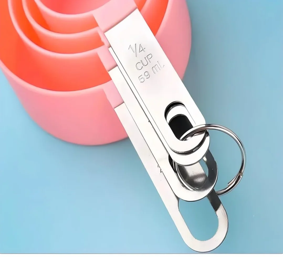 Juego de 8 tazas y cucharas medidoras de acero inoxidable, rosa