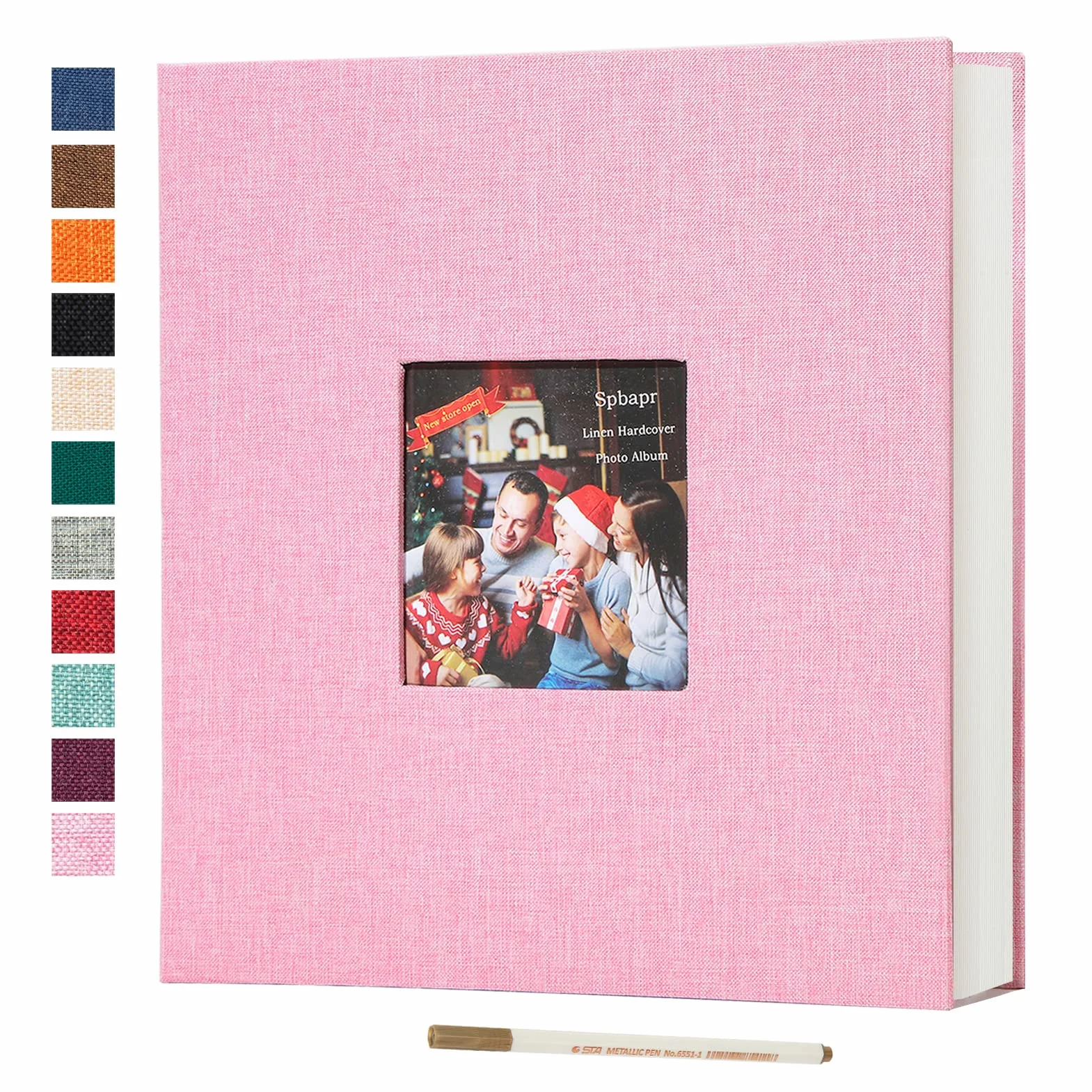 Spbapr Álbum de fotos grande autoadhesivo, 60 páginas, funda de lino, álbum de recortes magnético con un bolígrafo de metal, para 3 x 5, 4 x 6, 5 x 7, 6 x 8 y 8 x 10 imágenes
