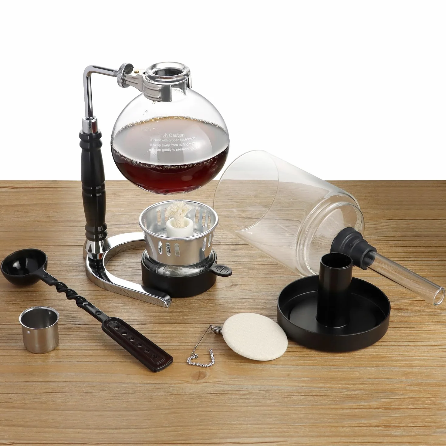 QWORK Cafetera de sifón de 5 tazas (600 ml) – Cafetera de sifón de vidrio de borosilicato con abrazadera de amortiguación ajustable, resistencia a altas temperaturas, sifón de vidrio de mesa para café