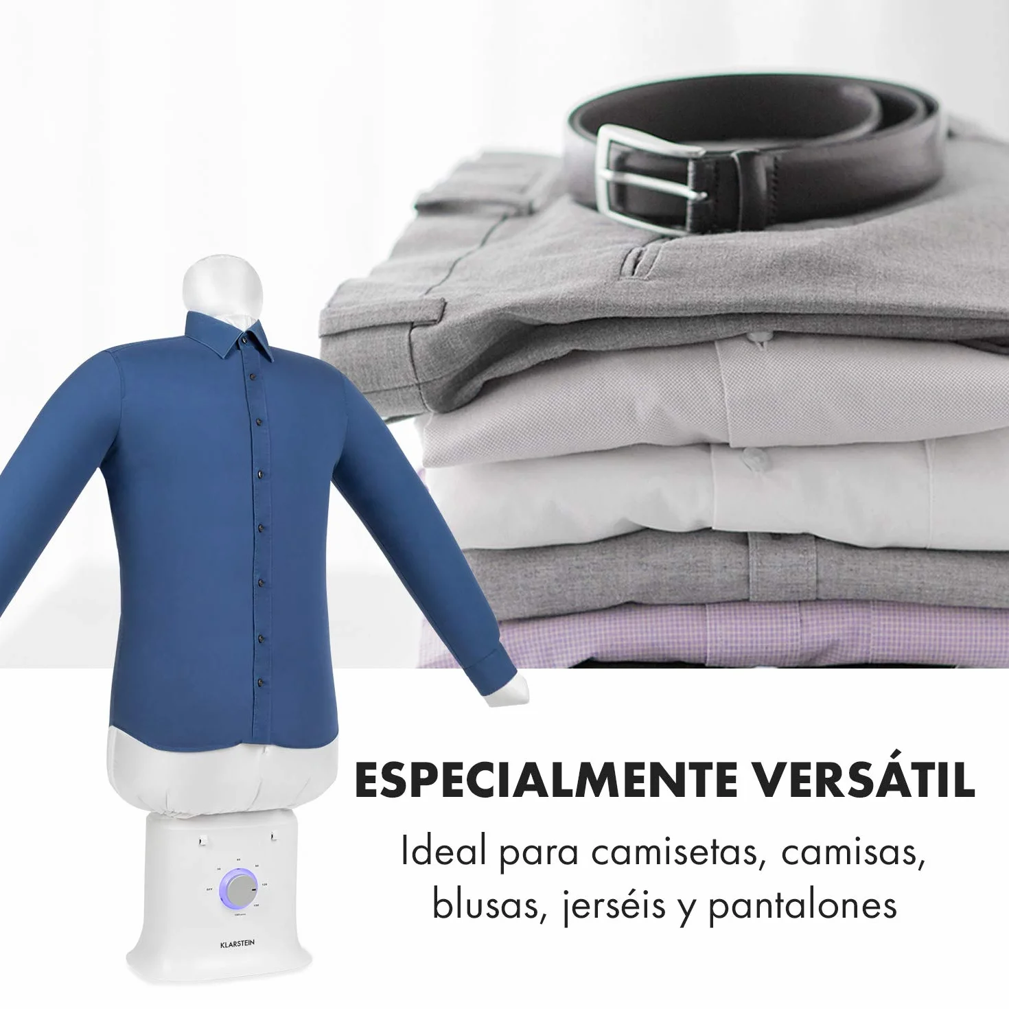 Klarstein ShirtButler Deluxe secadora y planchadora automática - 2 en 1: secadora y planchadora, calentador de seguridad de 1250 W, tecnología HotAir tension, temporizador. nylon Oxford, Blanco seda