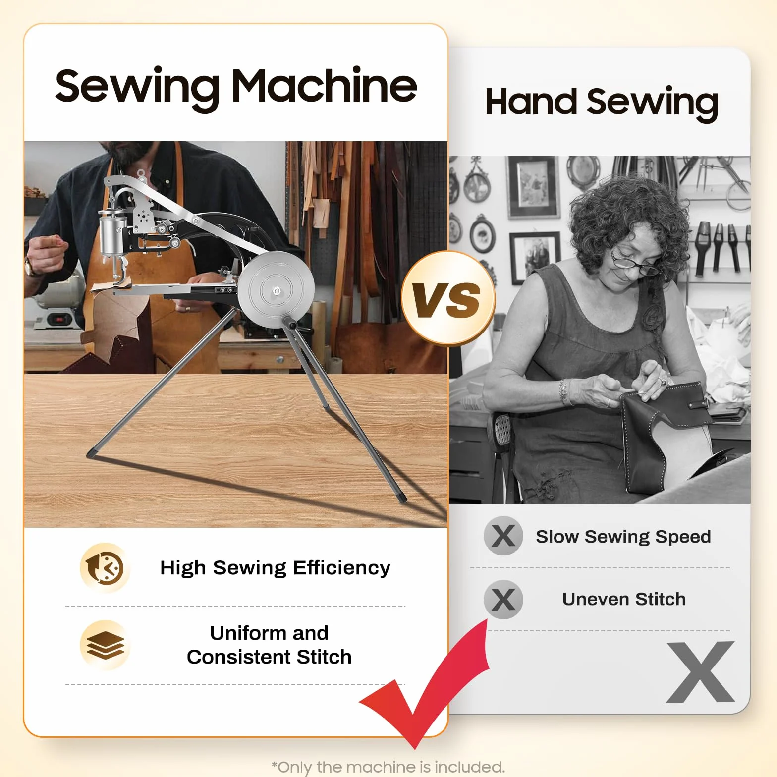 Máquina de coser de cuero, máquina de coser a mano, máquina de reparación de zapateros, longitud de puntada máx. 6 mm, ajuste de 360°, costura de cuero para cuero, goma, lona, plástico