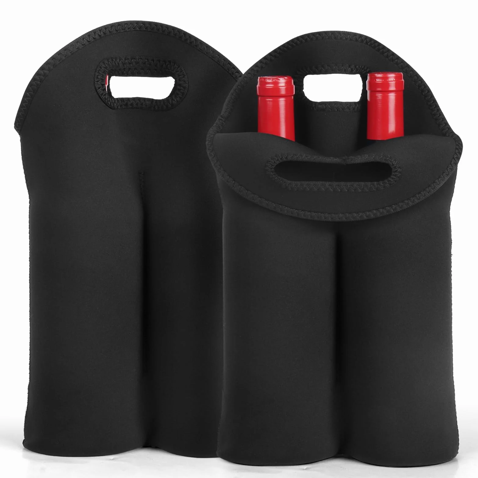 Paquete de 2 bolsas de transporte de vino, 4 bolsas de transporte para botellas de viaje y picnic, soporte aislado de neopreno para botellas de cerveza de agua con asa de transporte segura,