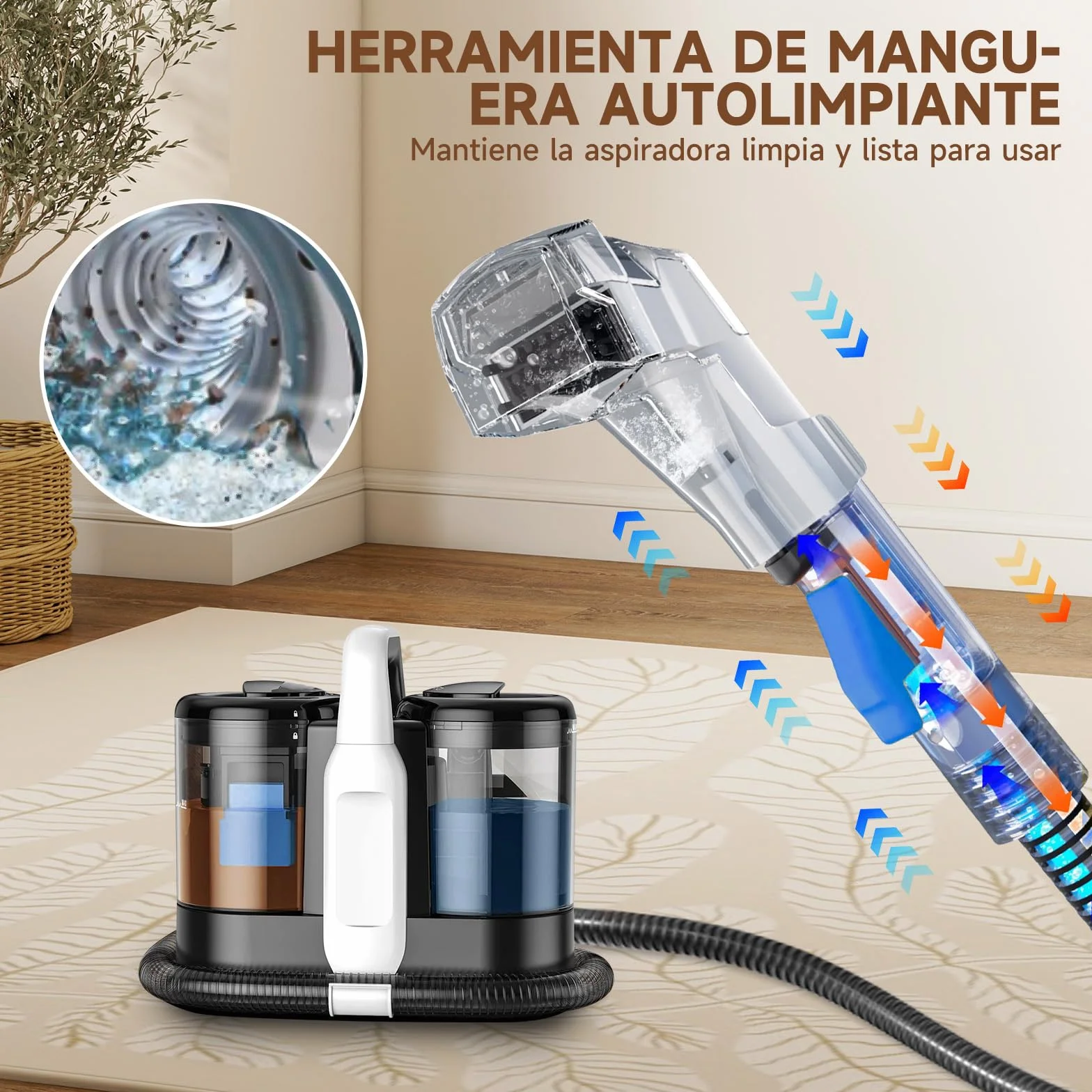 Dispositivo limpiador de tapicería con aspirador en húmedo, 18 Kpa Pro Power, limpiador de alfombras con detergente, 600 W, aspiradora en húmedo, para alfombras, sofás, tapicería, escaleras