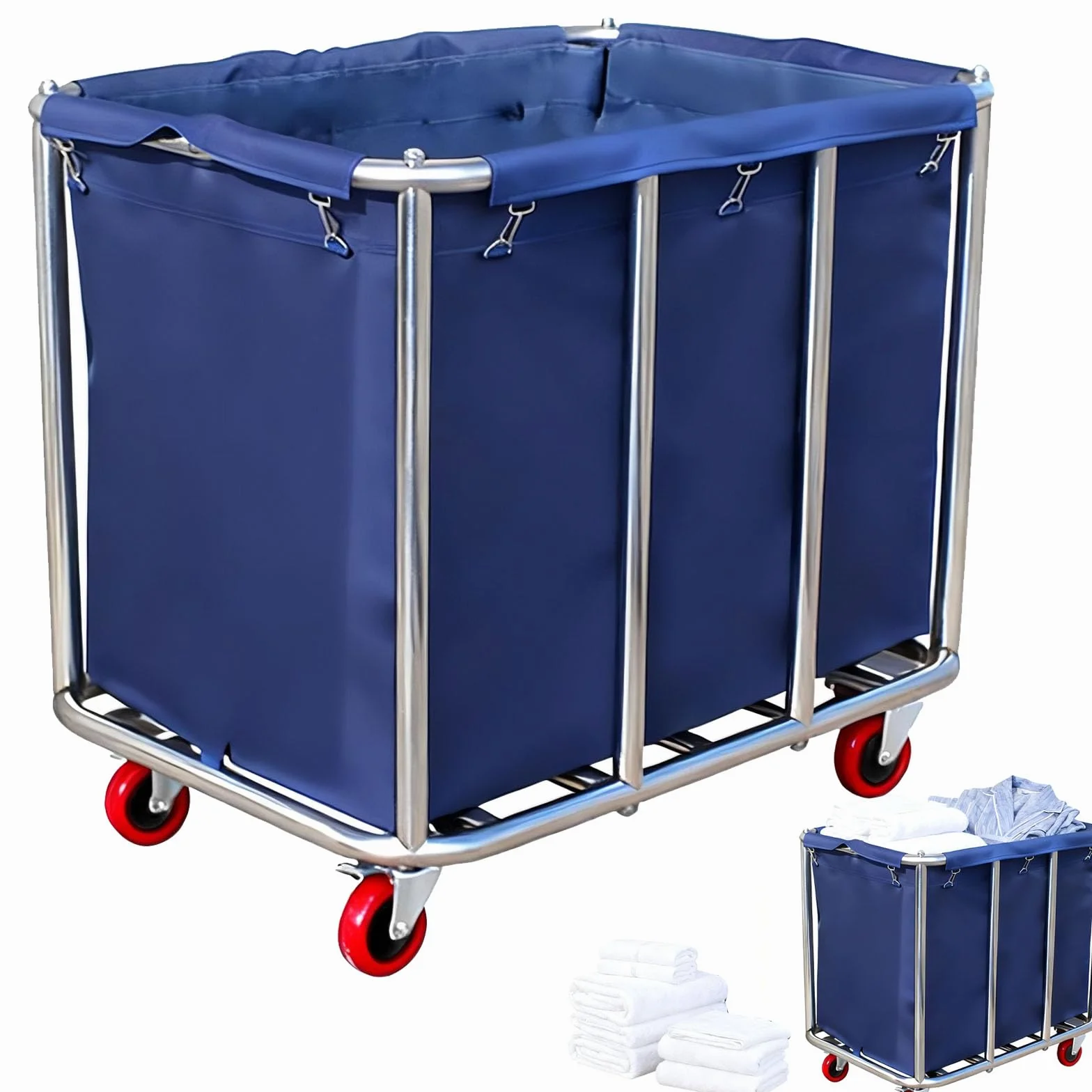 Carrito Lavandería, Cesto Ropa Acero Inoxidable Con Ruedas Clasificador Ropa Comercial Impermeable Inoxidable Extraíble Cestos Ropa Grandes Para Hogar Hotel Y Lavandería Capacidad 120Kg 90X65X81cm