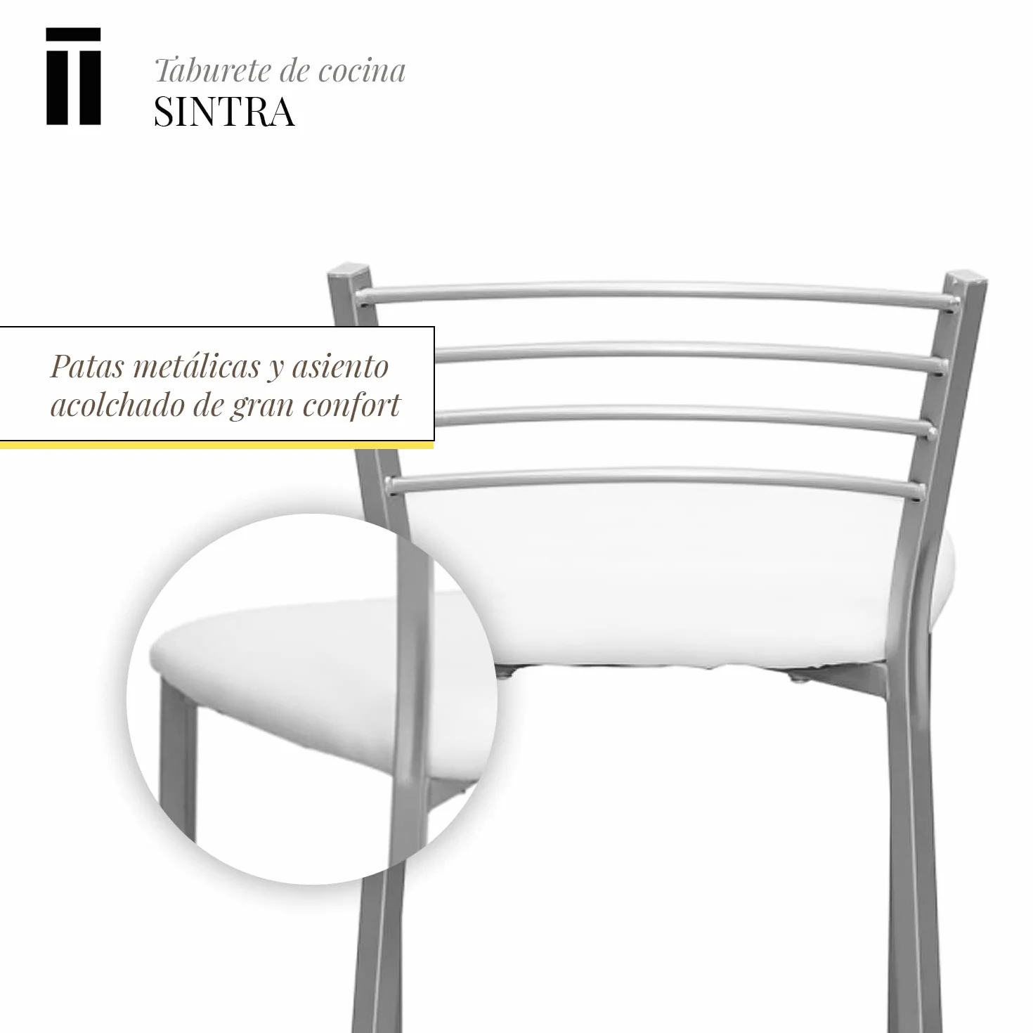Shiito | Pack de 4 Taburetes de Cocina | Asientos de Polipiel Blanco | Modelo SINTRA