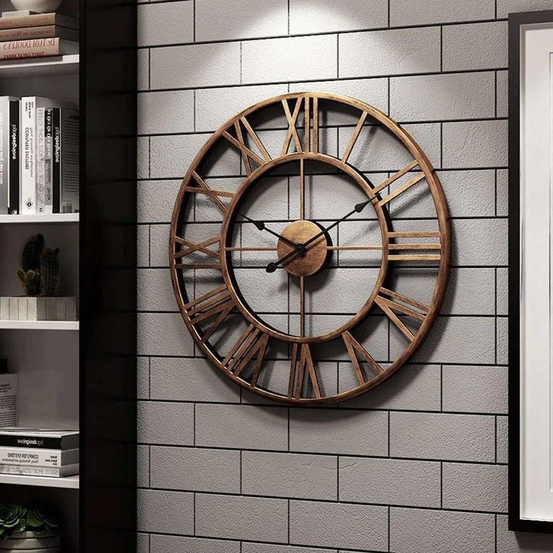 Reloj de Pared Creativo, Reloj de Pared Grande con números Romanos Metal Vintage, Estilo Retro y Reloj Cuarzo silencioso Que no Hace tictac