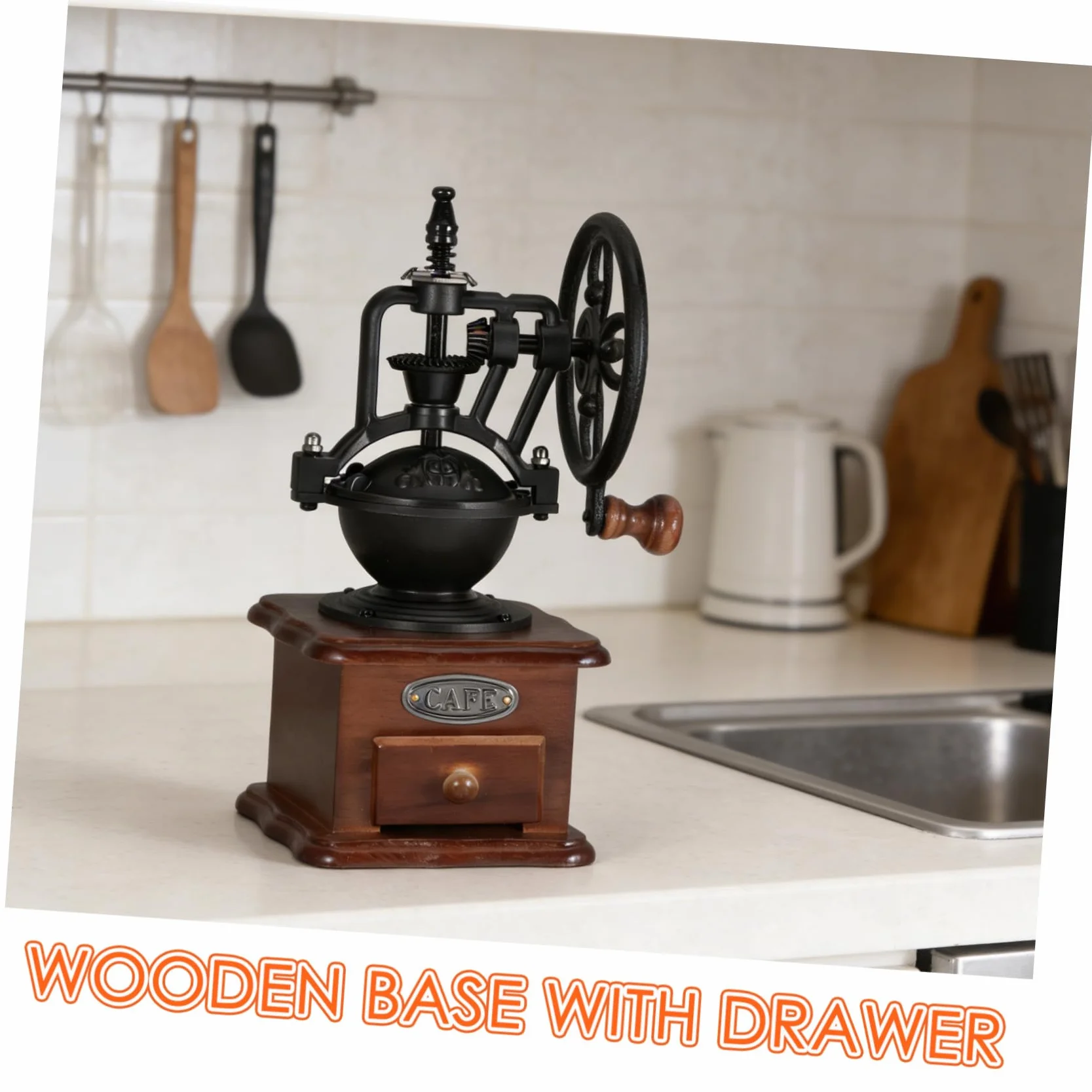 Molinillo de Café Manual Base de Madera y Muelas de Cerámica, Portátil y Silencioso para Camping y Viaje de Negocios