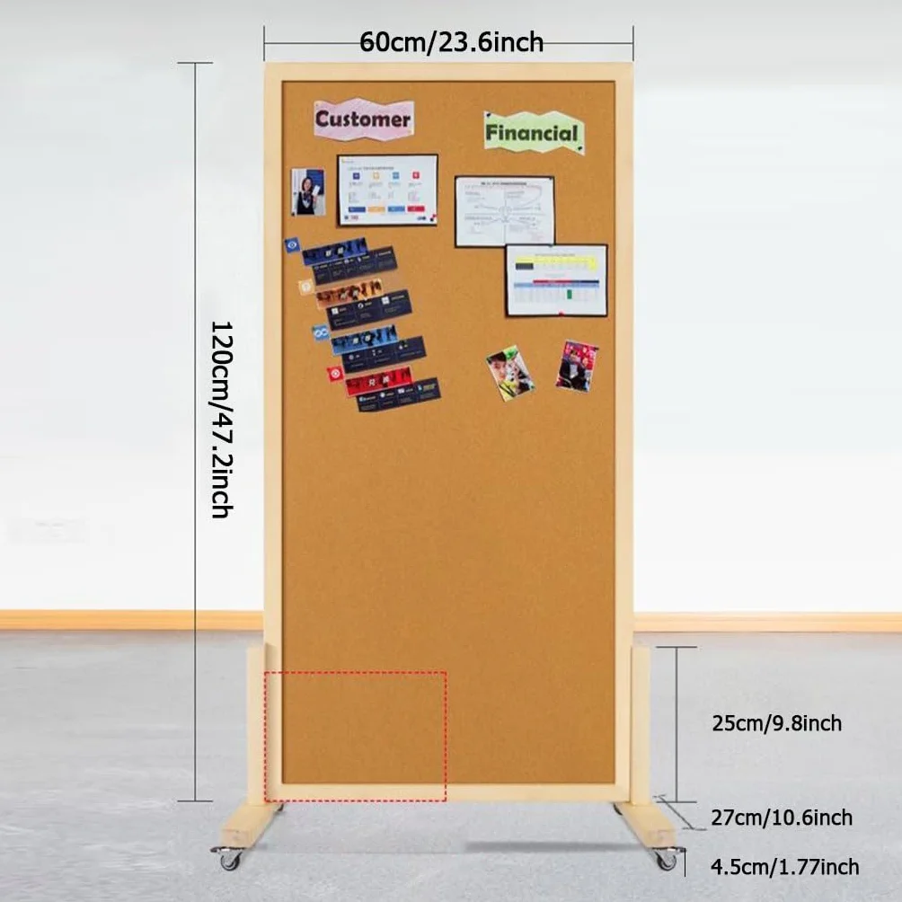 Pizarras de Corcho Enrollables Doble Cara Tablón de Anuncios con Ruedas Marco de Madera Independiente Separador de Ambientes para Oficinas Hogar (Size : 60 * 120cm)