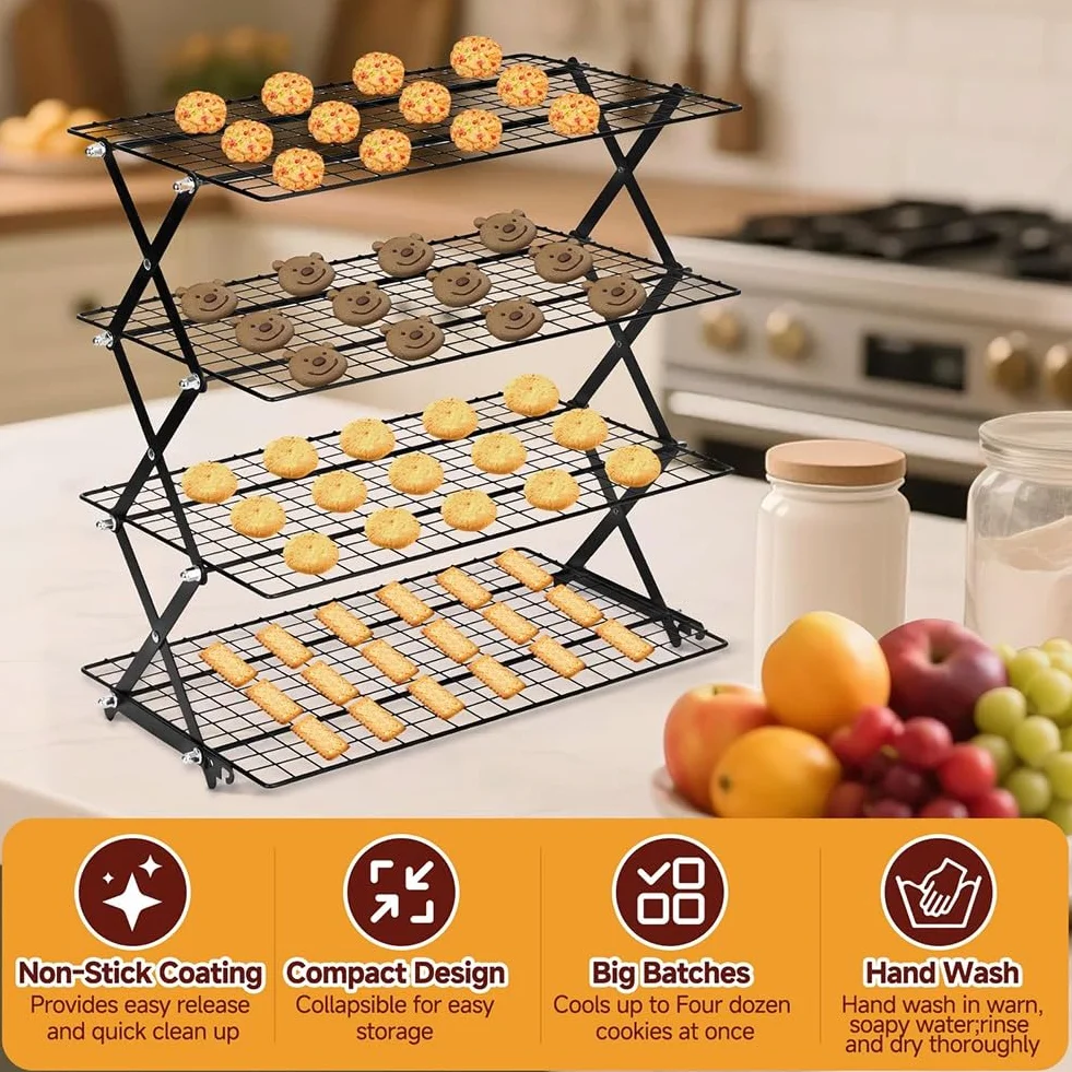 Estante de Almacenamiento Plegable para Exteriores de 4 Niveles con Diseño Ajustable para Aficionados y Principiantes en Repostería