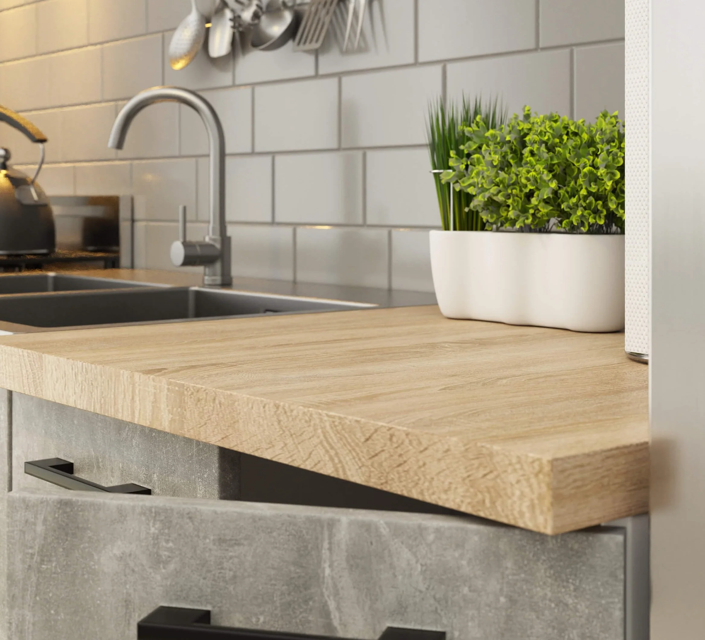 AKORD | Conjunto de Muebles de Cocina Oliwia | Completa Pequeña | Mueble Modular | A Medida 180 cm | Modulares Pequeñas | Blanco y Hormigón Frente