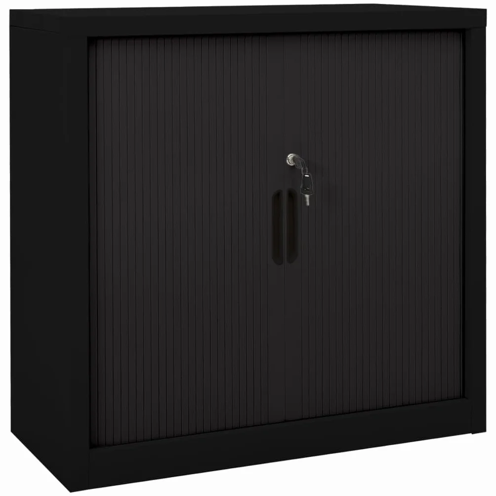 Armario archivador metalico Armario con Puerta Corredera Oficina Armario Oficina Muebles Oficina con Llaves, 2 Estantes Ajustables 90 x 40 x 90 cm-Negro-