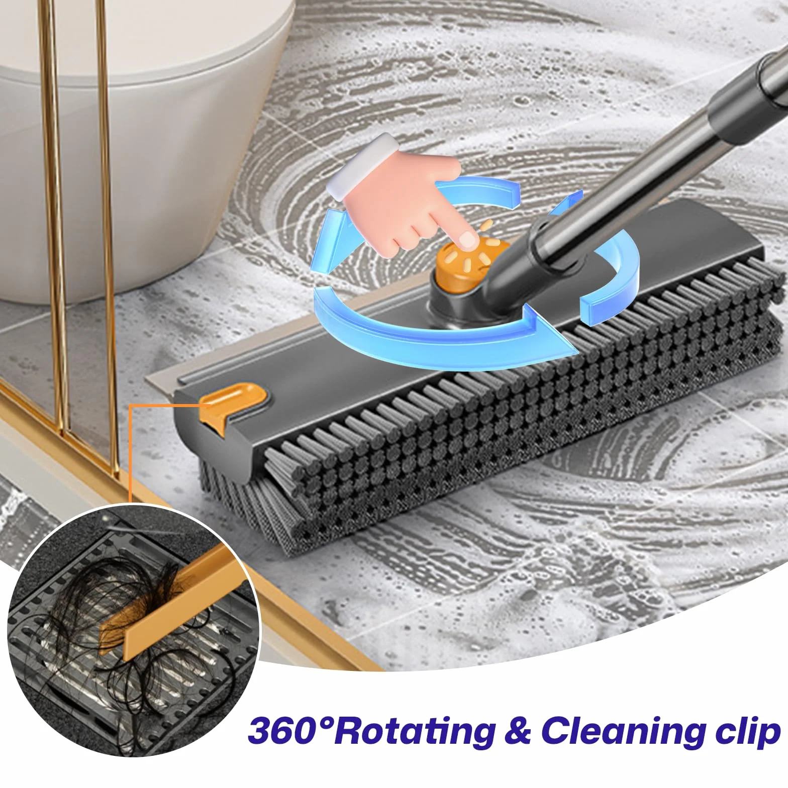 Cepillo de limpieza 3 en 1 con mango largo, raspa y cerdas rígidas de alta resistencia con escobilla y pinzas para limpiar azulejos, cocina, pared, cubierta, baño, patio, garaje