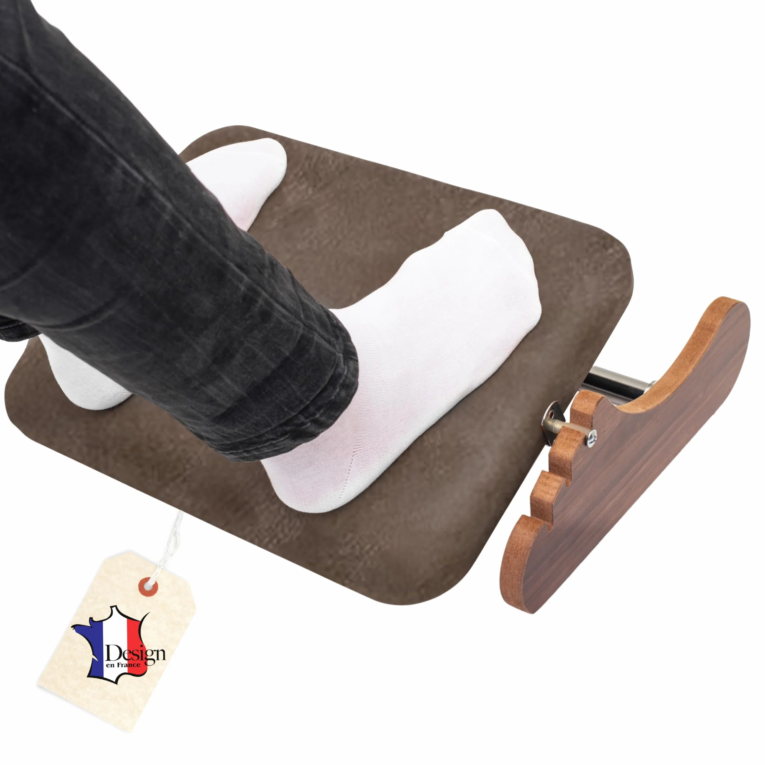 Reposapiés ergonómico de madera, soporte para tobillo acolchado, tejido de ante suave 3 alturas (6/8/10 cm) antideslizante postura y circulación, oficina y teletrabajo