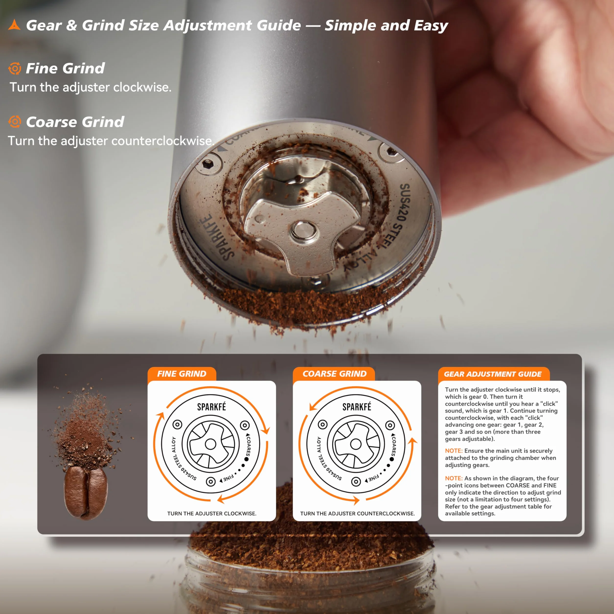 Molinillo de café eléctrico portátil, molinillo de mano recargable con rebaba cónica de acero inoxidable, ajustes de molienda ajustables, para espresso, moka, vertido, prensa francesa