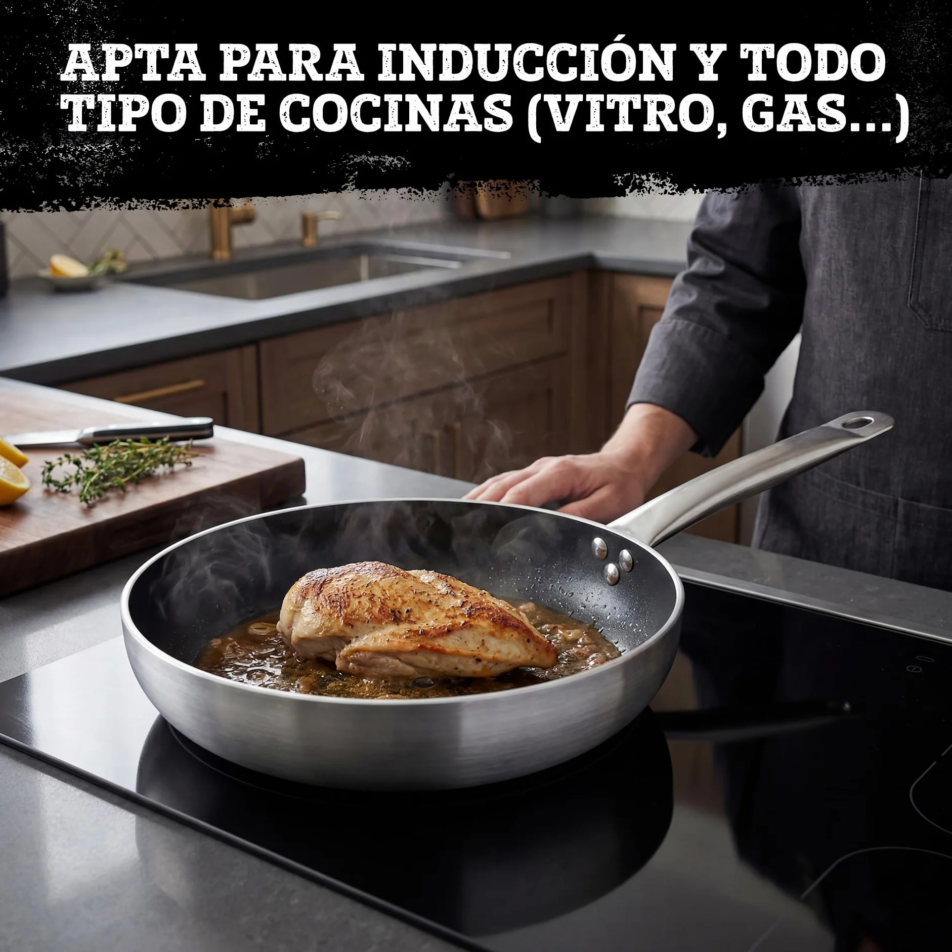 FMprofessional Sartén Profunda Antiadherente 32 cm, Revestimiento Antiadherente ILAG Essential Doble Capa, Alta Conductividad Térmica, Ligera y Resistente a la Corrosión, 32x7,8 cm, 1 ud