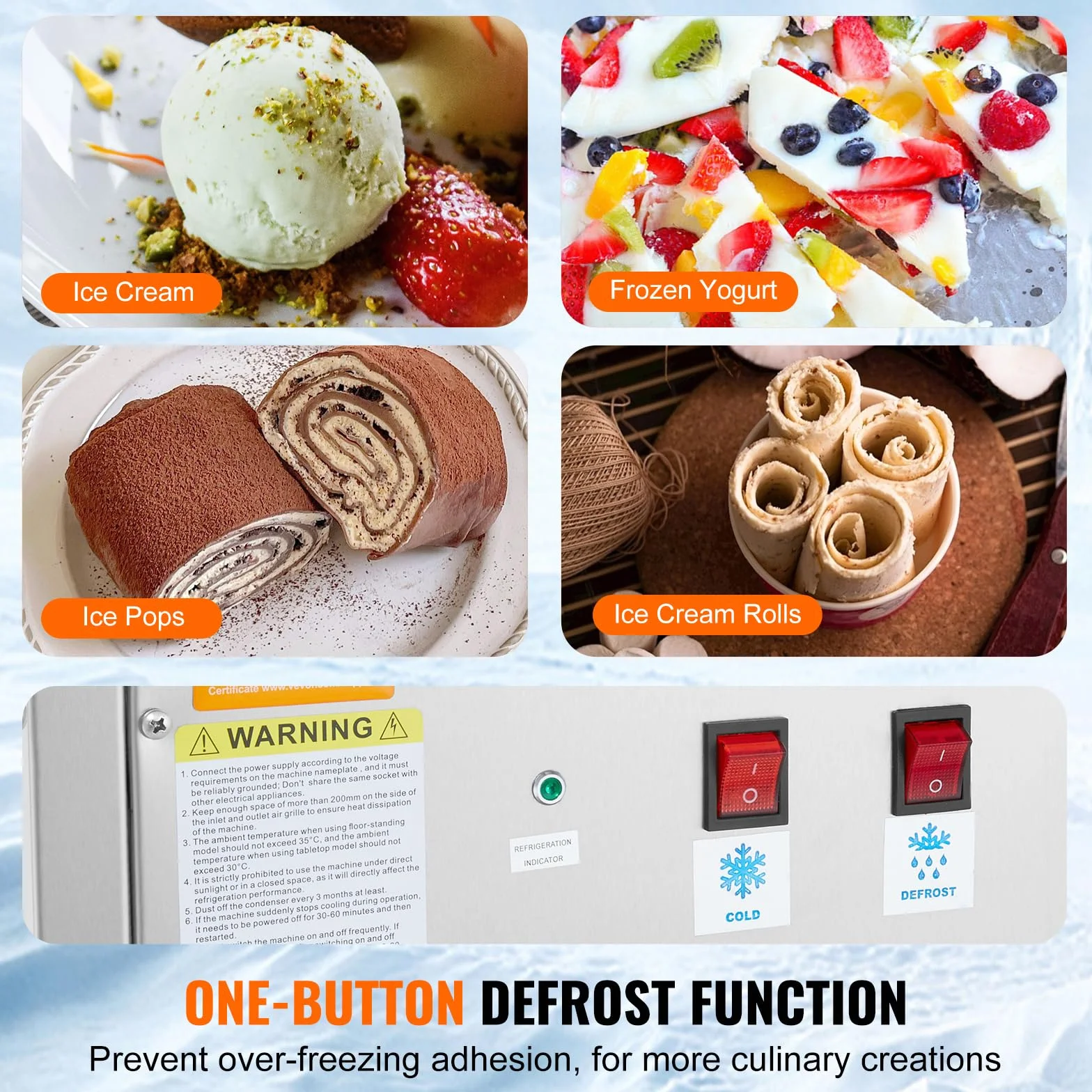 VEVOR Máquina para Hacer Helados Fritos Bandeja para Helados Fritos de 28 x 24 cm Plancha para Helados Enrollados de Acero Inoxidable con Compresor y 2 Raspadores para Hacer Helados, Yogur Helado