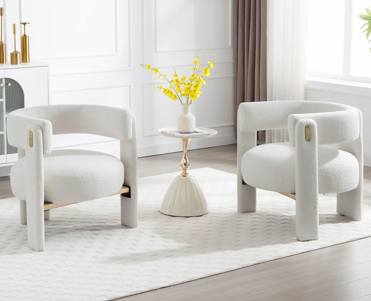 Wahson Silla de Salón Moderno Silla Diseño de Maquillaje,Silla Individual Elegante Butaca Relax de Piel Sintética con Reposabrazos para Dormitorio/Sala de Estar,Blanco