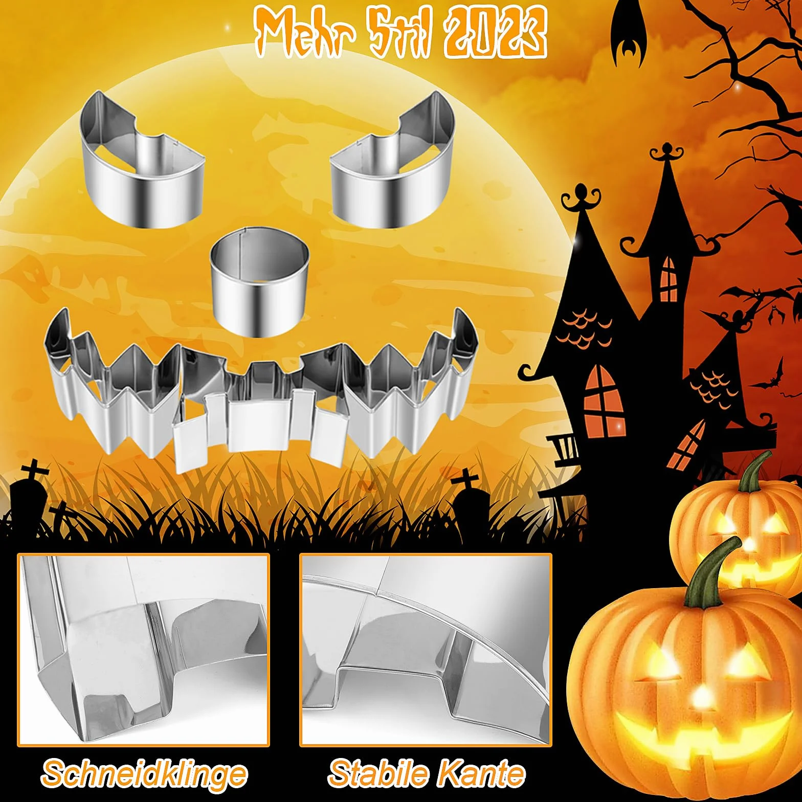 Meetory Juego de 13 piezas para tallar calabaza de Halloween, kit de acero inoxidable con plantillas